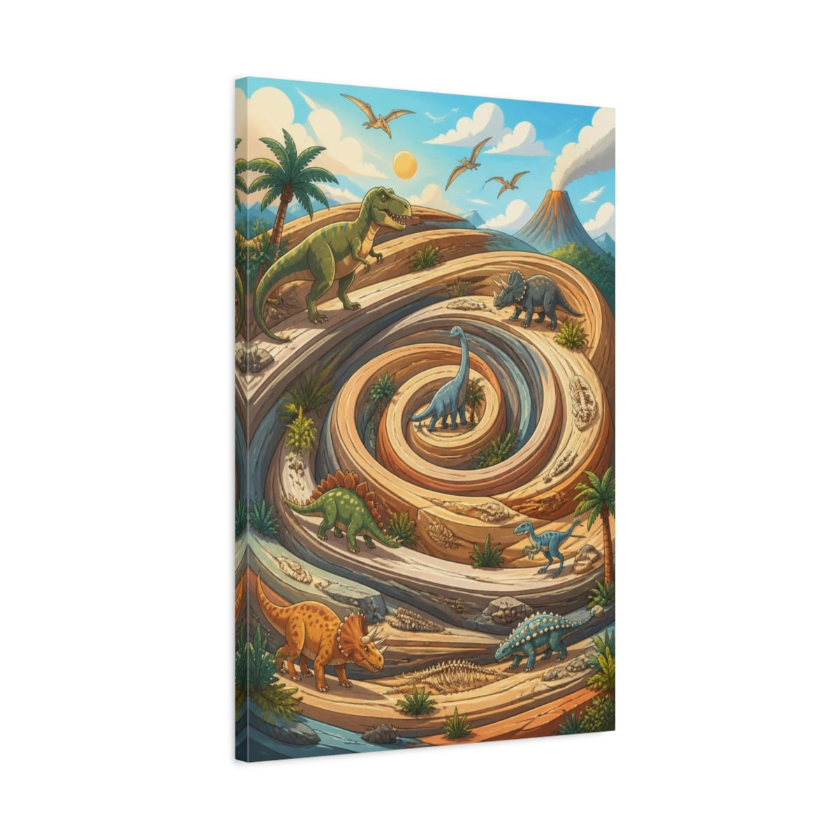 Side Mockup 2. Kids Room Dinosaur Spiral shown as canvas print