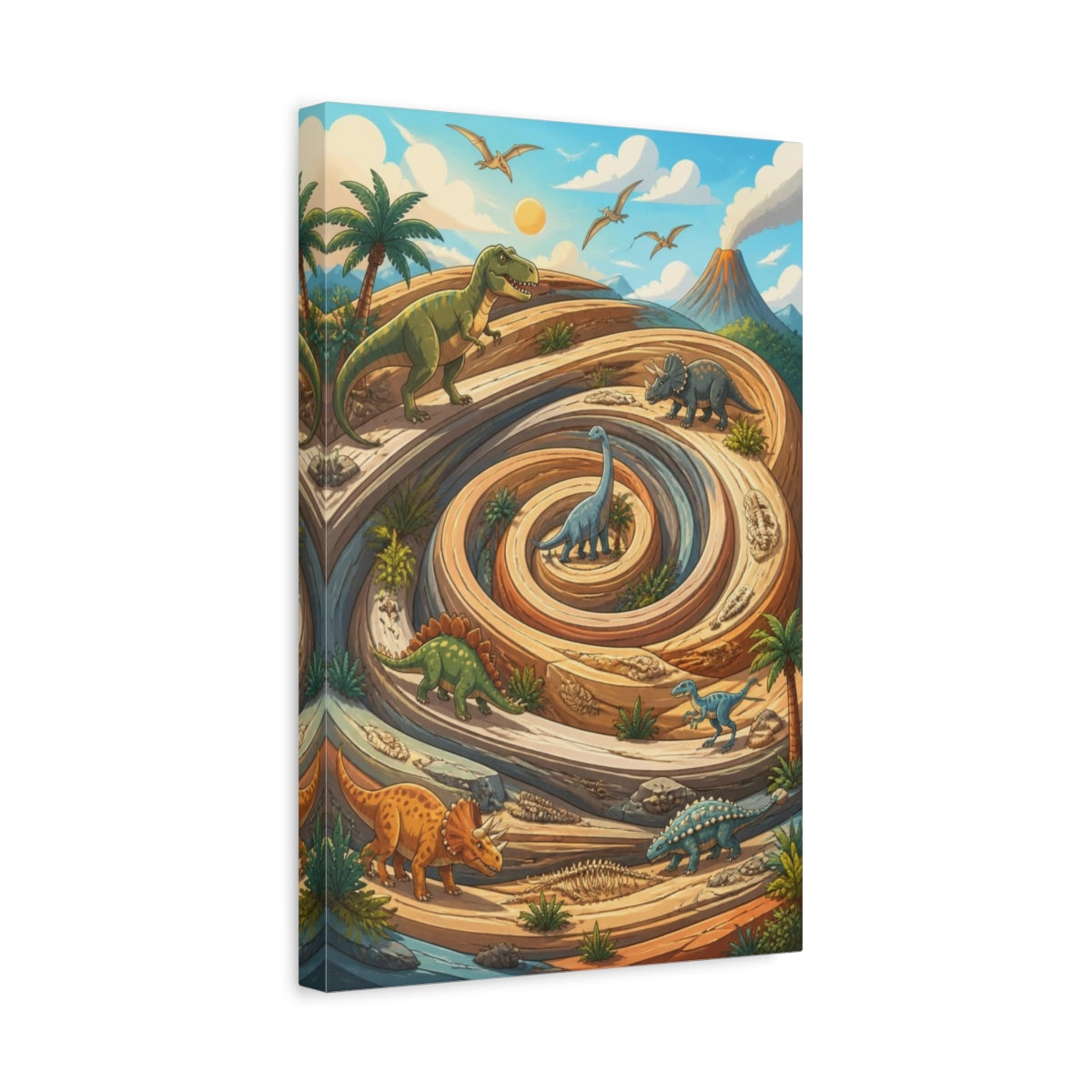 Side Mockup 4. Kids Room Dinosaur Spiral shown as canvas print