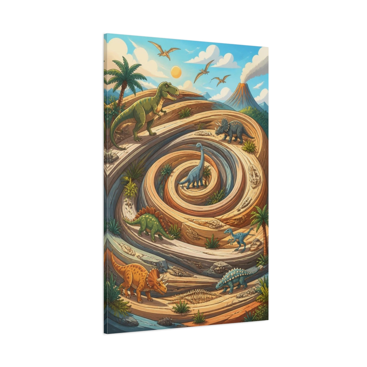 Side Mockup 1. Kids Room Dinosaur Spiral shown as canvas print