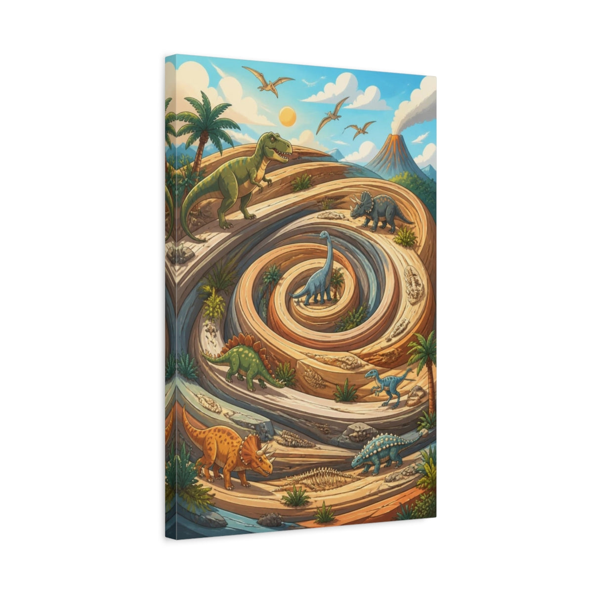 Side Mockup 3. Kids Room Dinosaur Spiral shown as canvas print