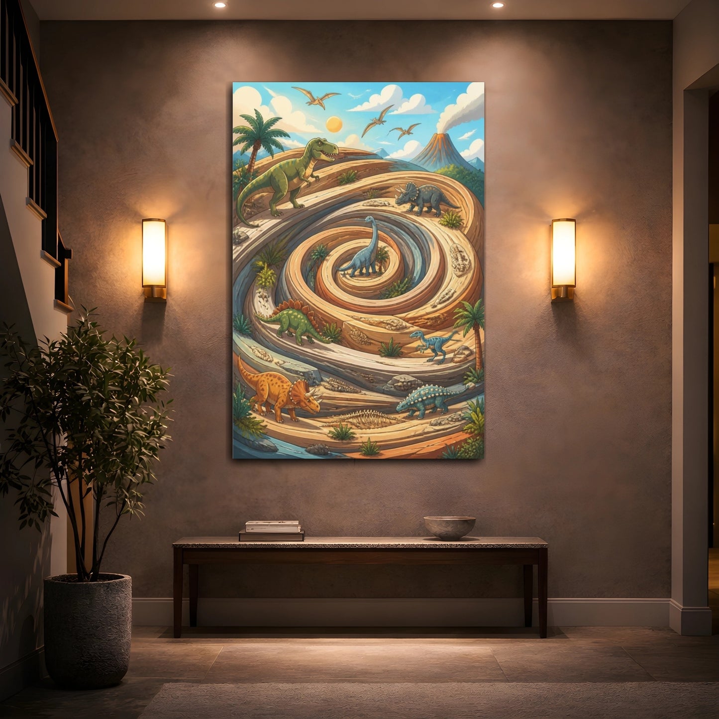 Mockup 2. Kids Room Dinosaur Spiral shown as canvas print