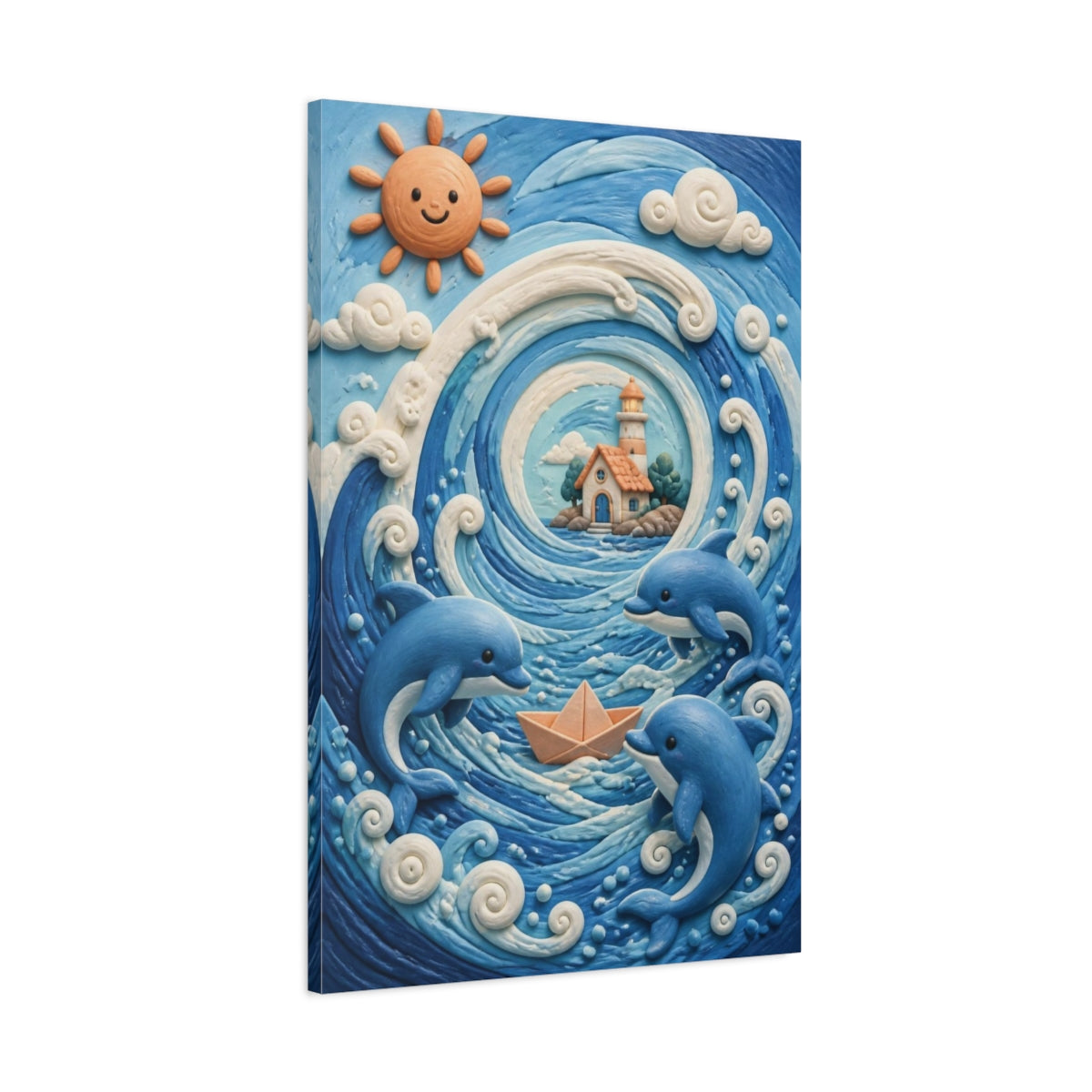Main Mockup. Kids Room Dolphin Adventure shown as canvas print