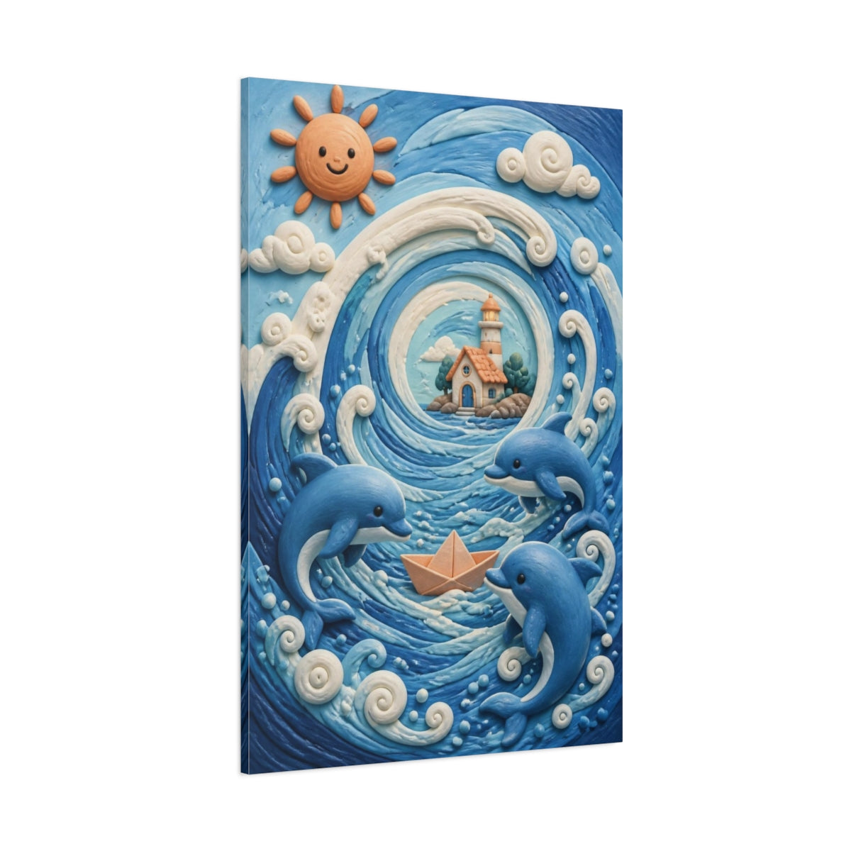 Side Mockup 1. Kids Room Dolphin Adventure shown as canvas print
