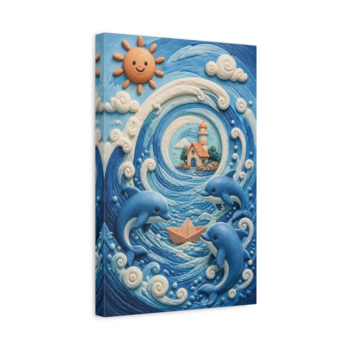 Side Mockup 4. Kids Room Dolphin Adventure shown as canvas print