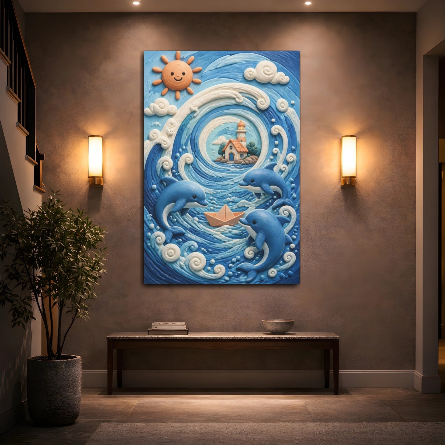 Mockup 2. Kids Room Dolphin Adventure shown as canvas print