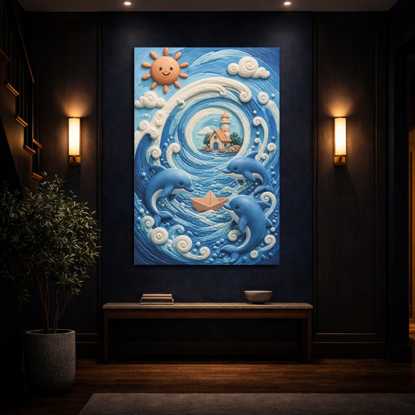 Mockup 4. Kids Room Dolphin Adventure shown as canvas print