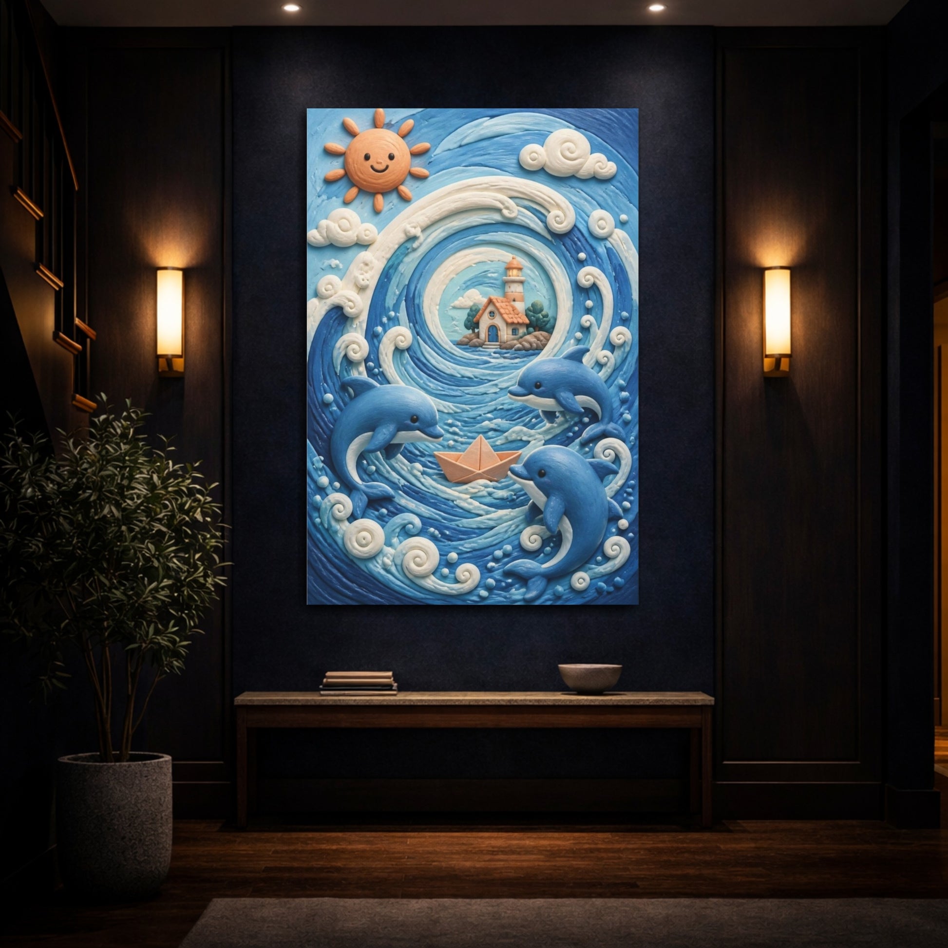 Mockup 4. Kids Room Dolphin Adventure shown as canvas print