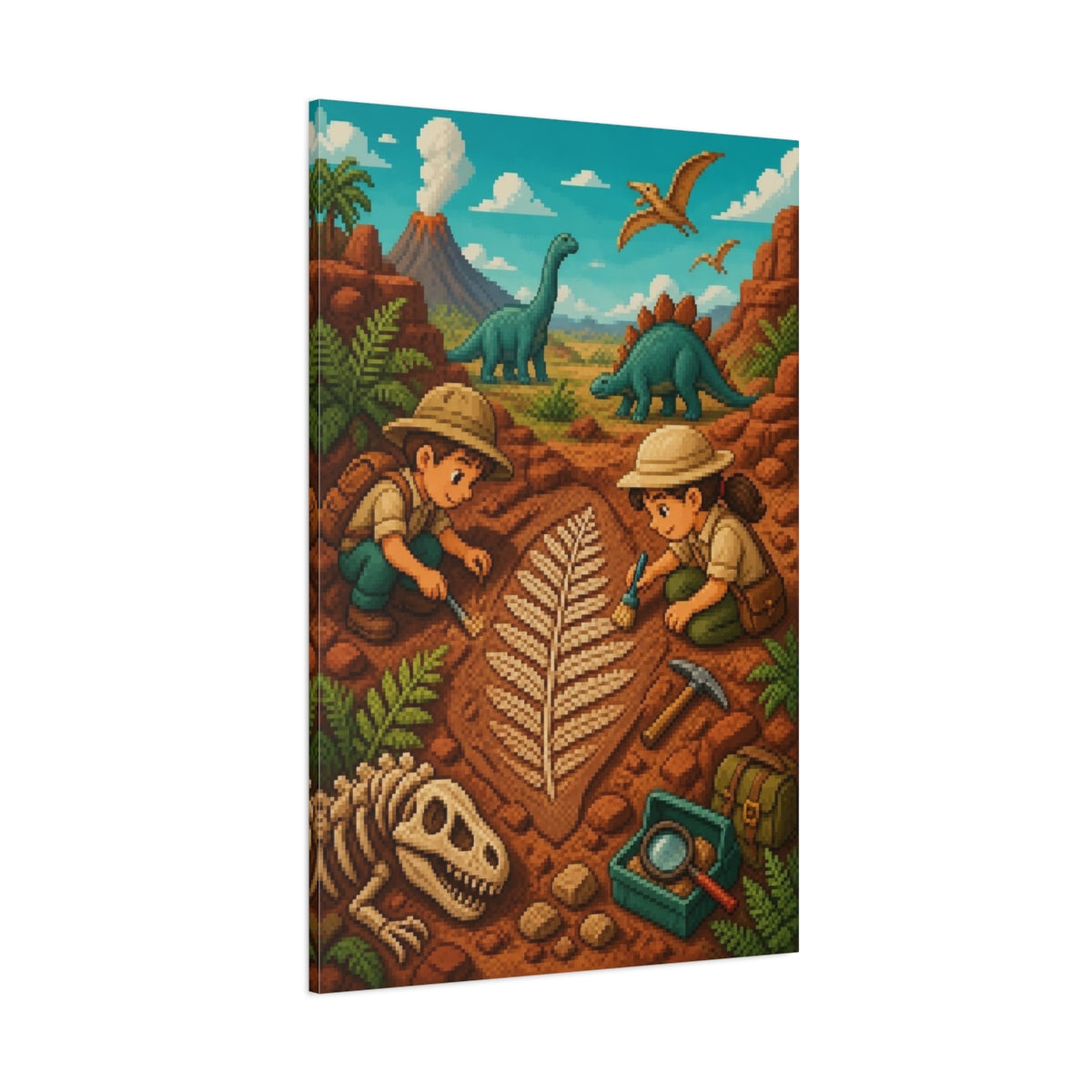 Side Mockup 1. Kids Room Fossil Dig shown as canvas print