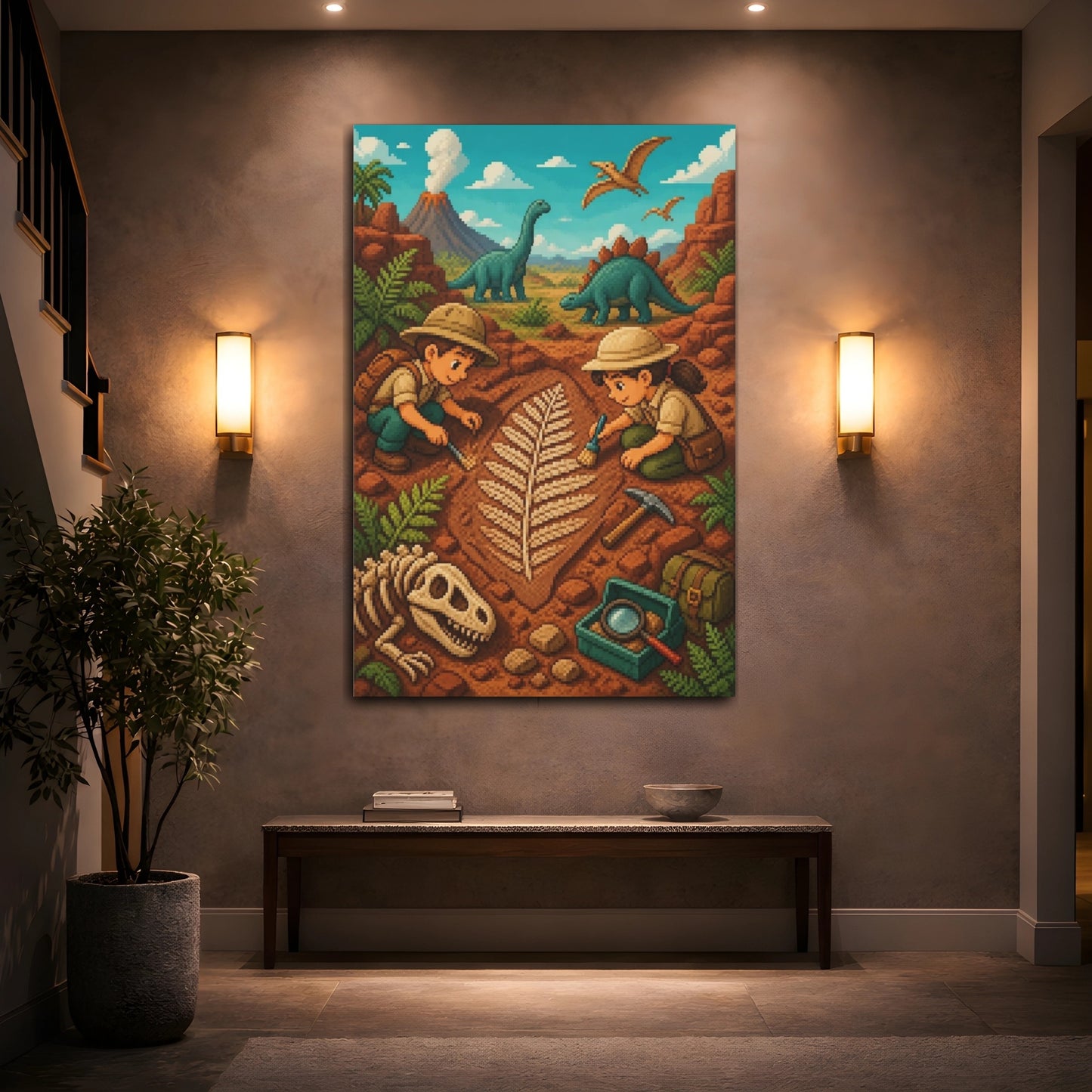 Mockup 2. Kids Room Fossil Dig shown as canvas print