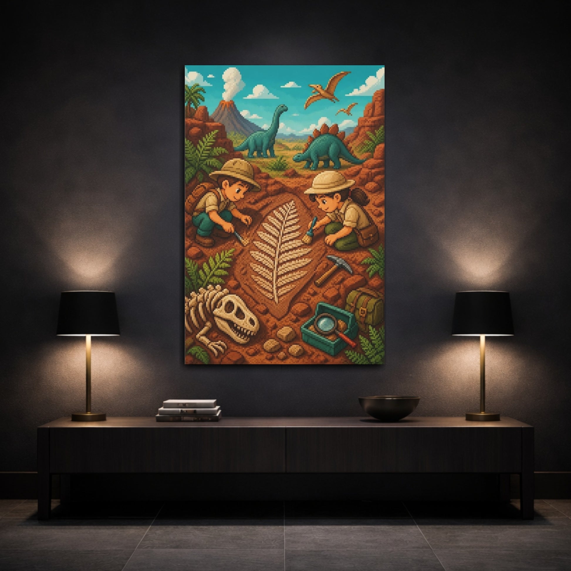 Mockup 3. Kids Room Fossil Dig shown as canvas print