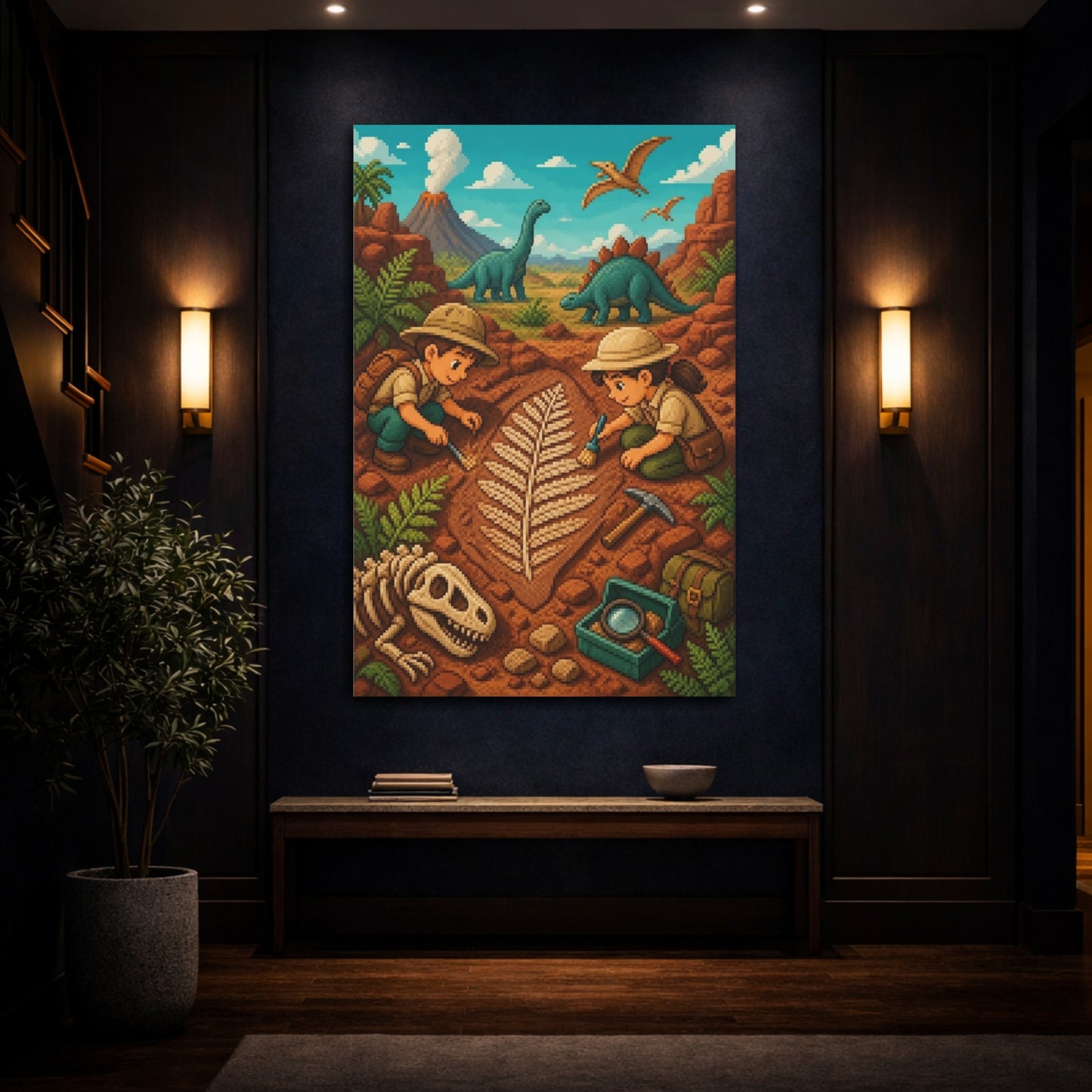 Mockup 4. Kids Room Fossil Dig shown as canvas print