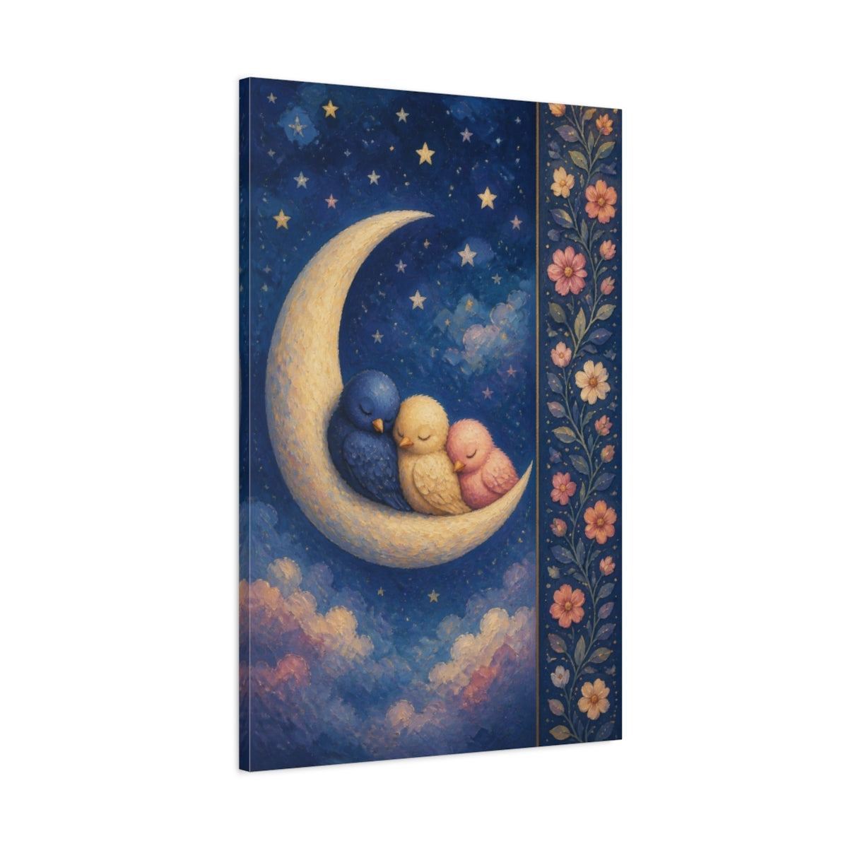 Main Mockup. Kids Room Moon Birds shown as canvas print
