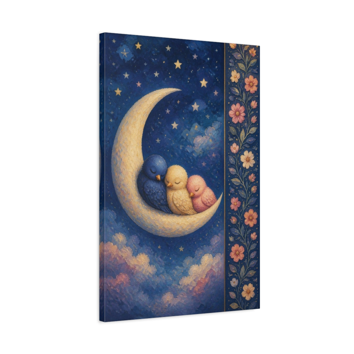Side Mockup 2. Kids Room Moon Birds shown as canvas print