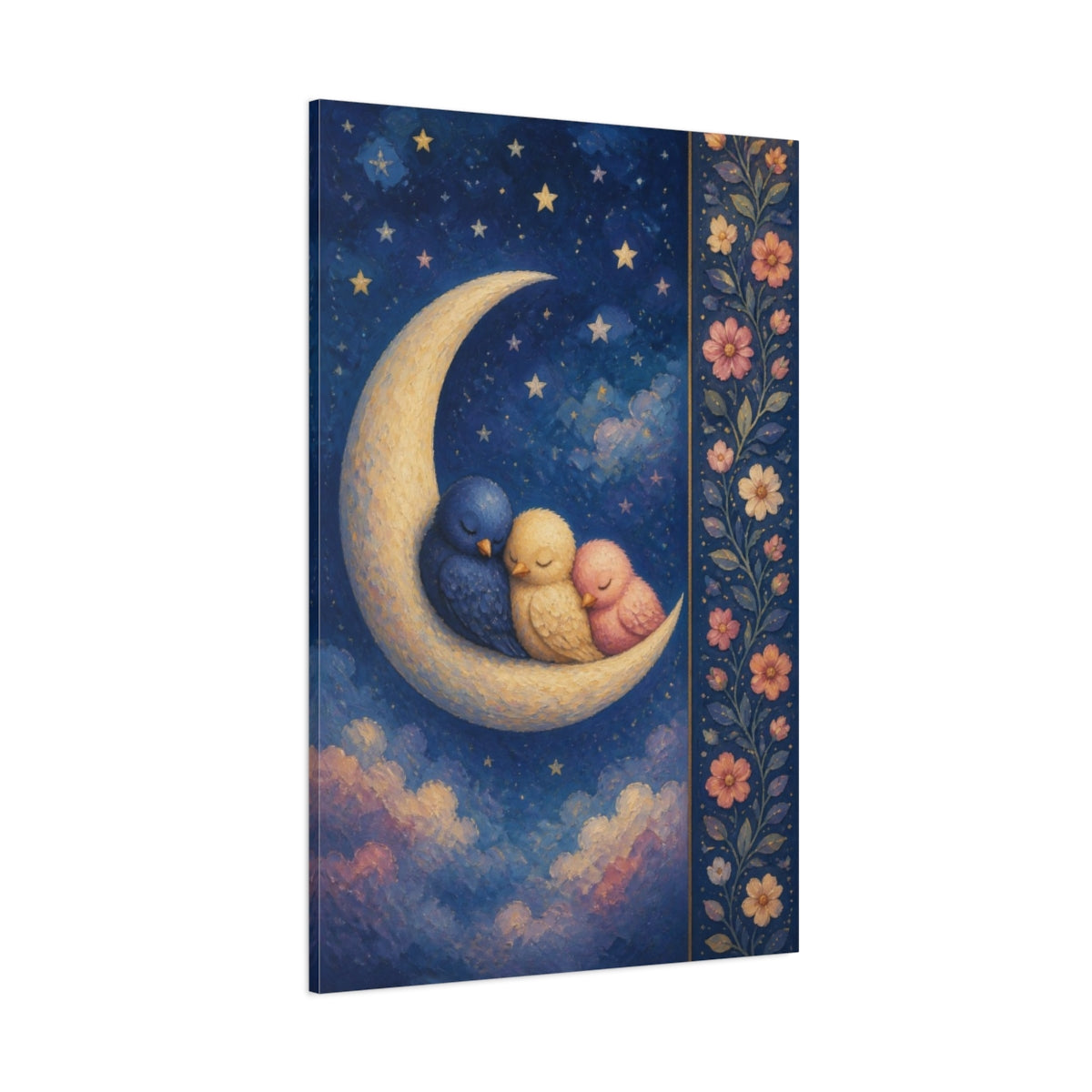 Side Mockup 1. Kids Room Moon Birds shown as canvas print