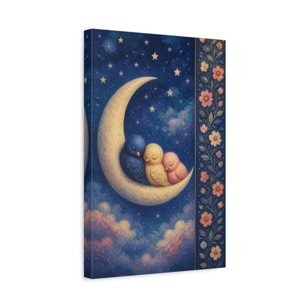 Side Mockup 4. Kids Room Moon Birds shown as canvas print