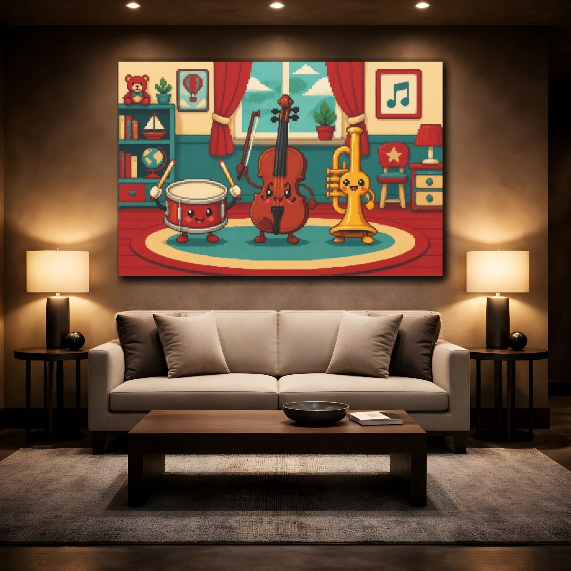 Mockup 2. Kids Room Music Trio shown as canvas print