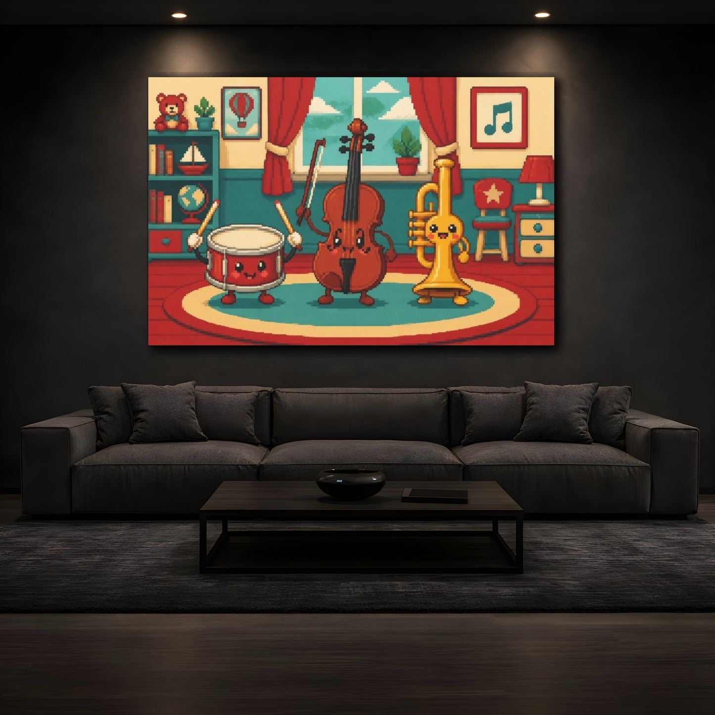 Mockup 3. Kids Room Music Trio shown as canvas print