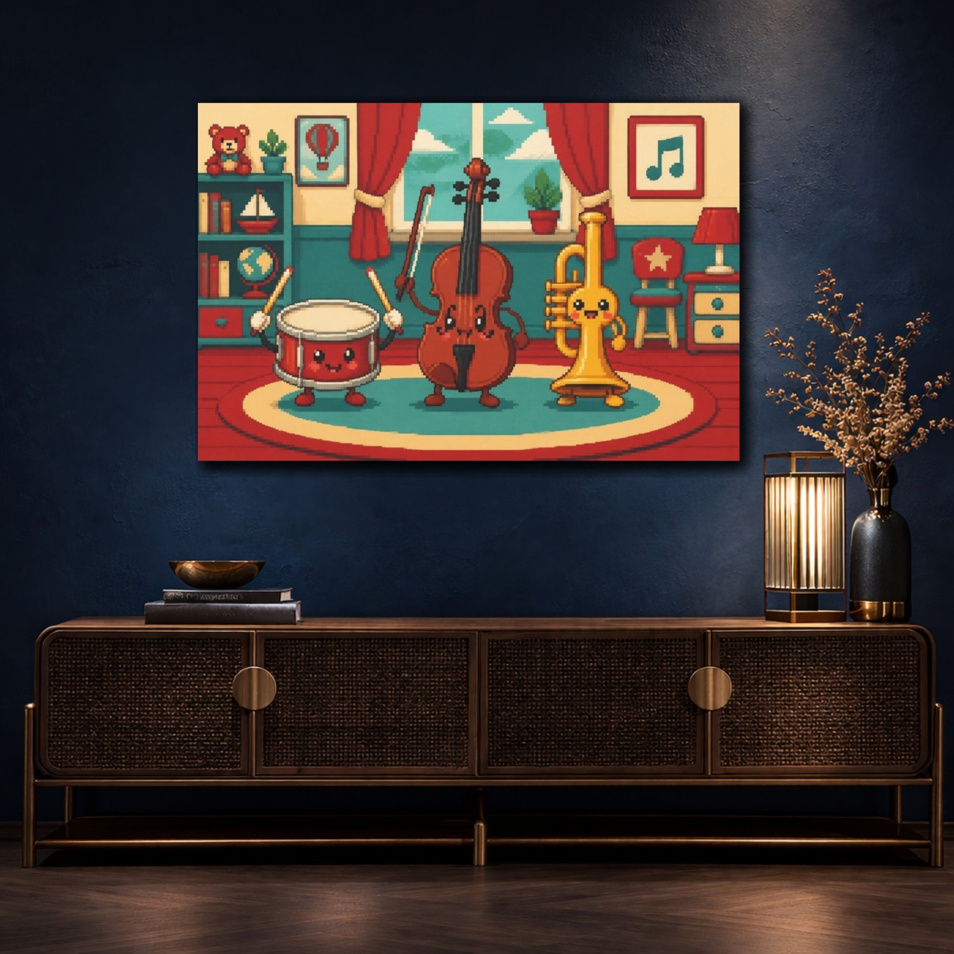 Mockup 4. Kids Room Music Trio shown as canvas print