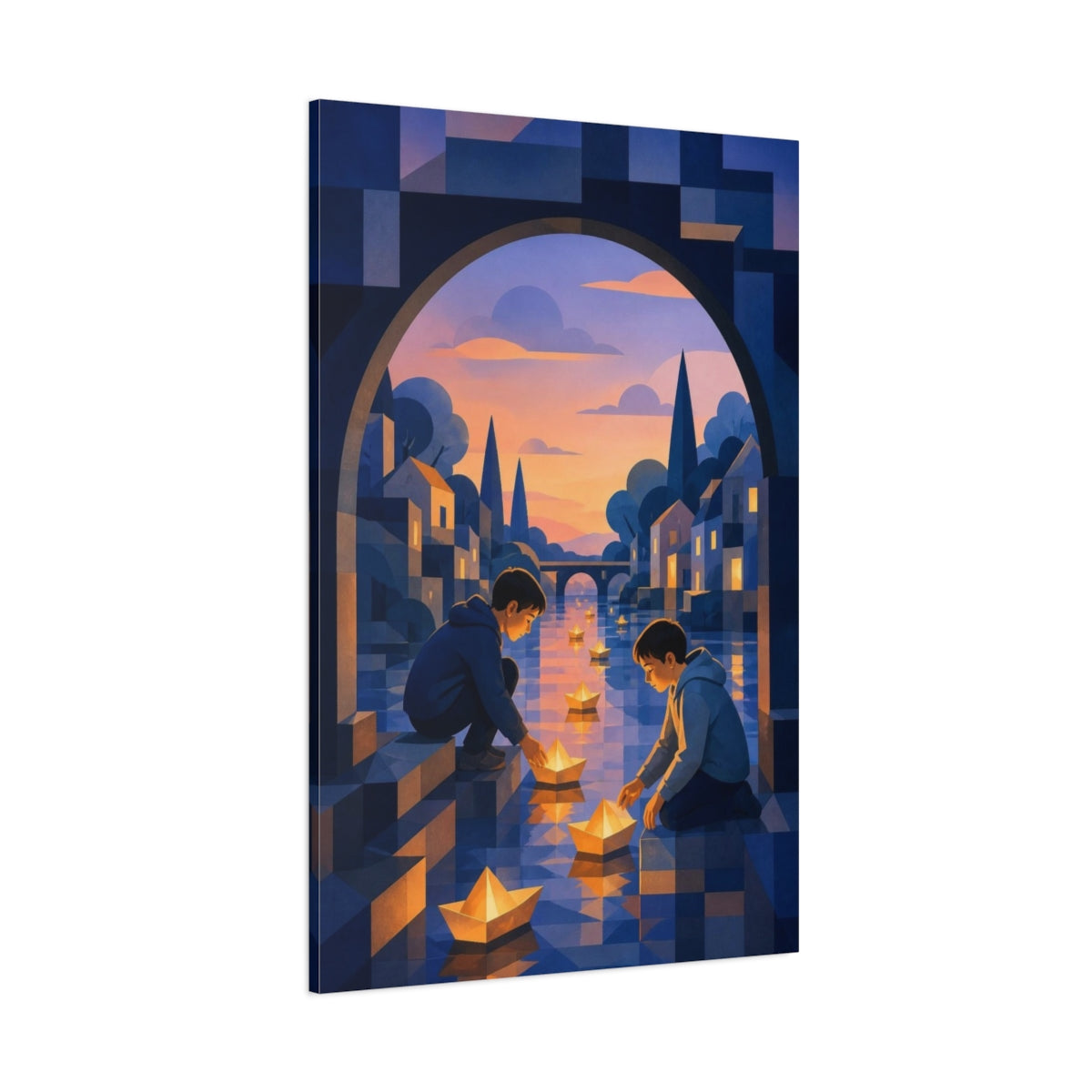 Side Mockup 1. Kids Room Paper Boats shown as canvas print