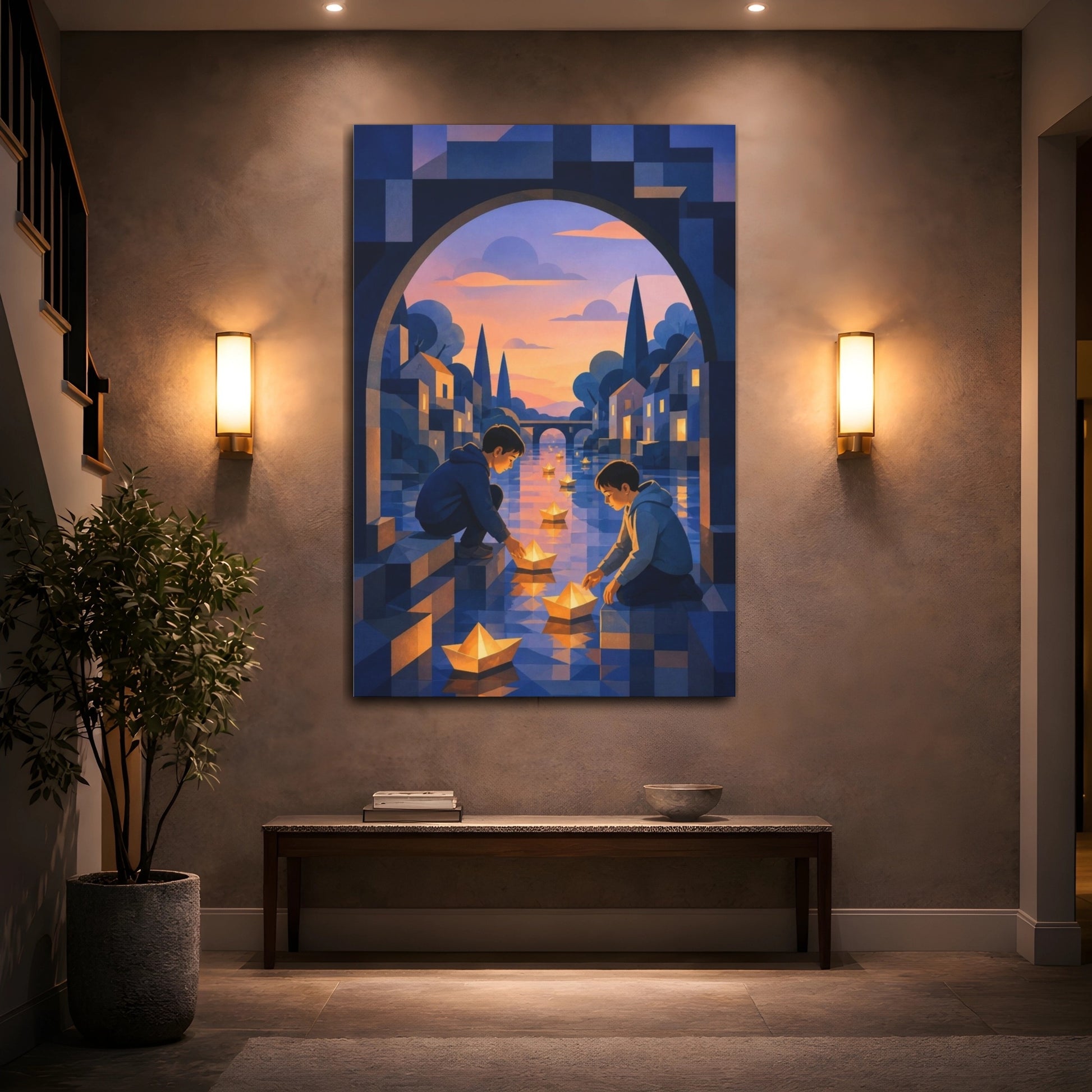 Mockup 2. Kids Room Paper Boats shown as canvas print