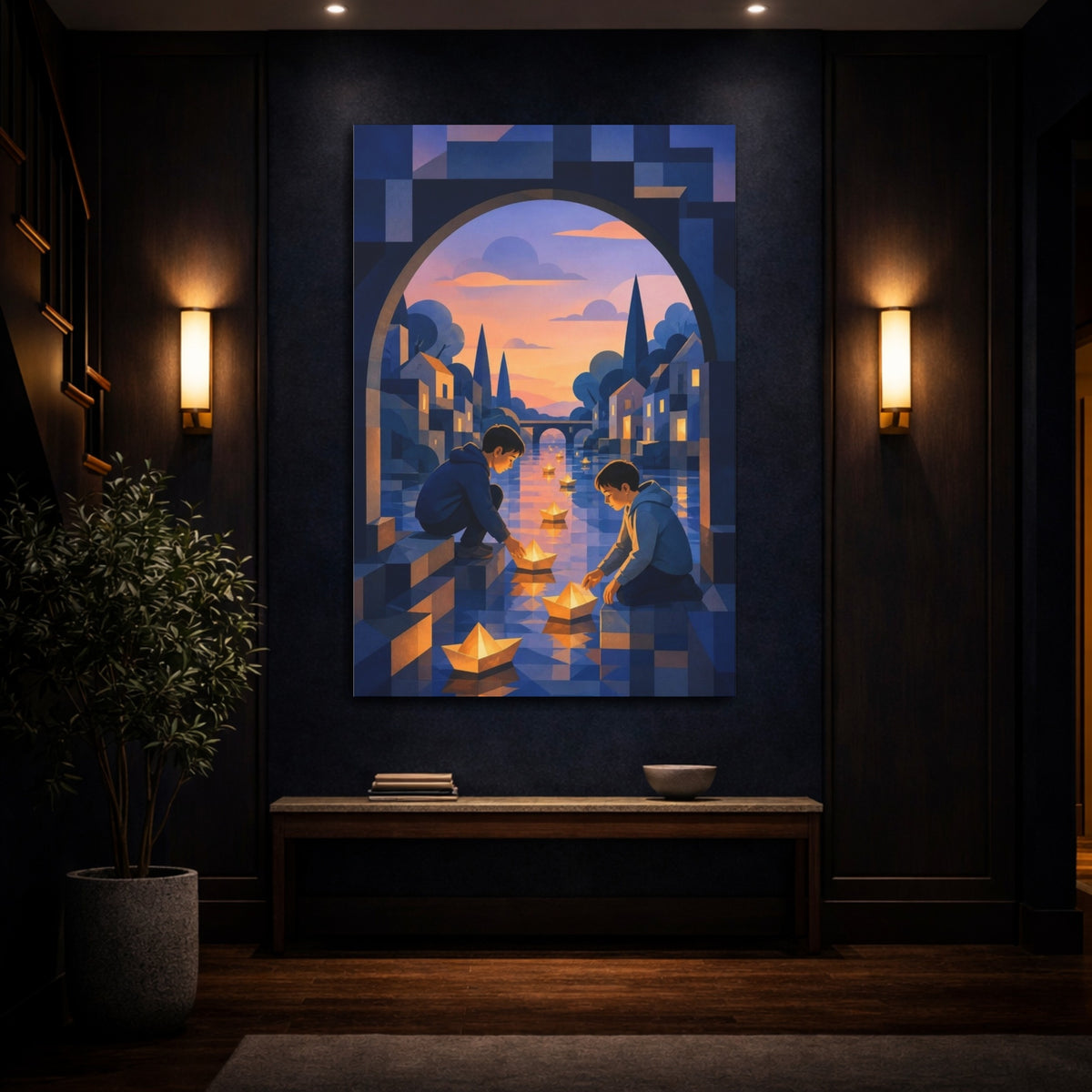 Mockup 4. Kids Room Paper Boats shown as canvas print