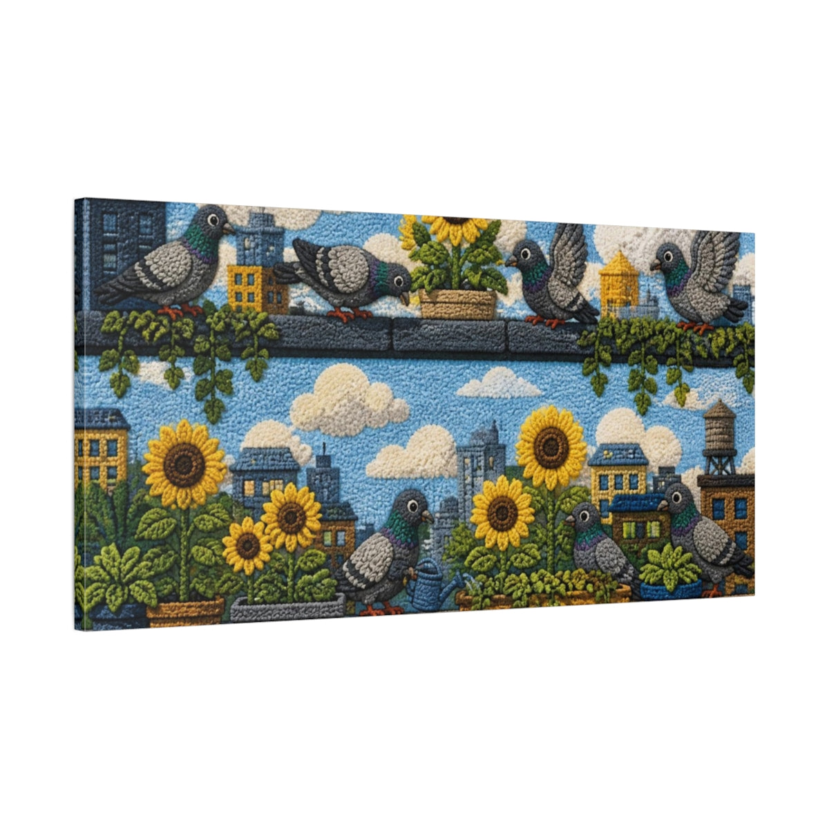 Main Mockup. Kids Room Pigeon Garden shown as canvas print