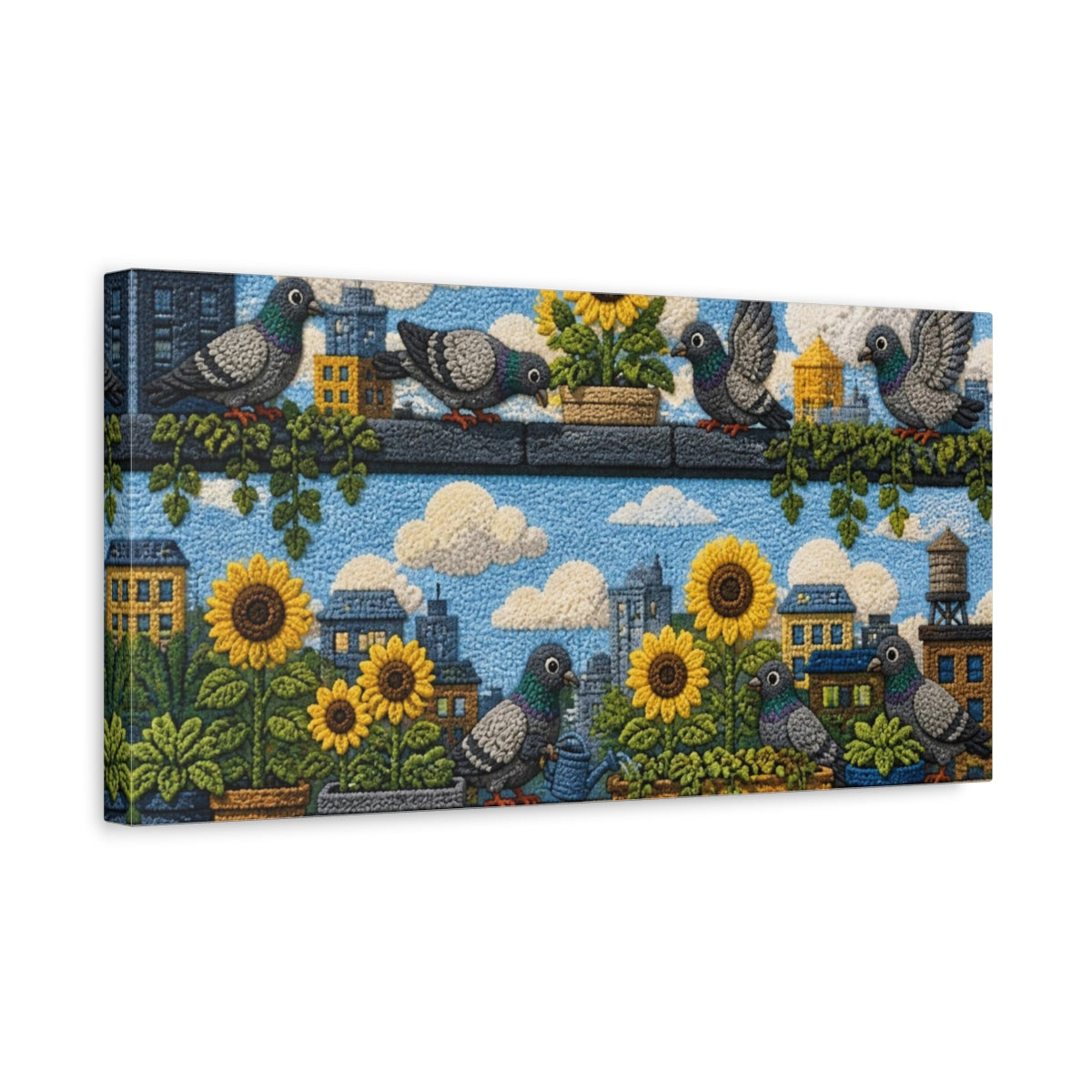 Side Mockup 3. Kids Room Pigeon Garden shown as canvas print