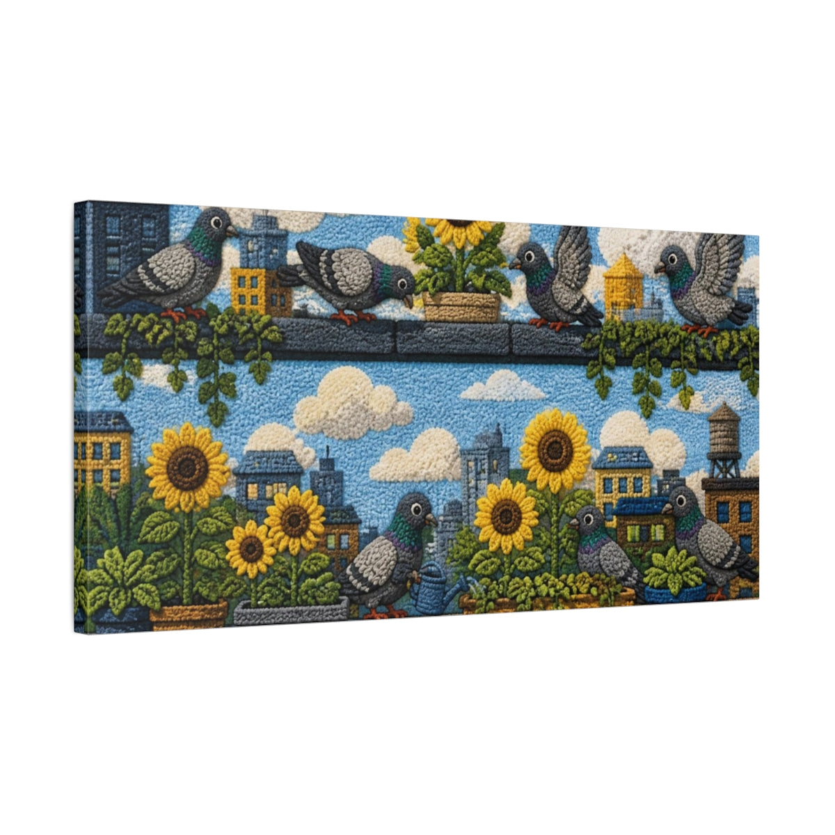Side Mockup 1. Kids Room Pigeon Garden shown as canvas print