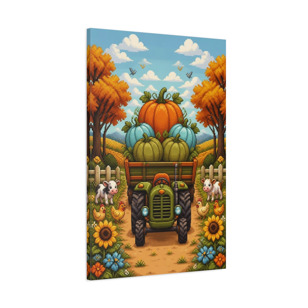 Main Mockup. Kids Room Pumpkin Tractor shown as canvas print