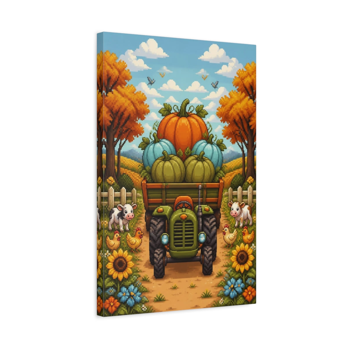Side Mockup 3. Kids Room Pumpkin Tractor shown as canvas print