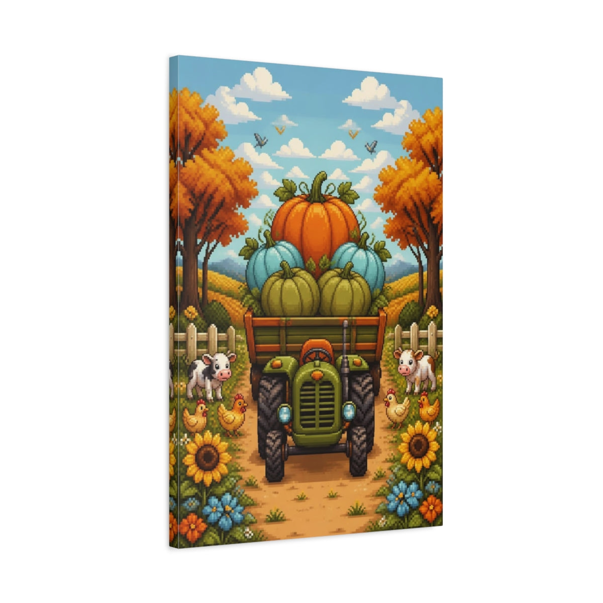 Side Mockup 2. Kids Room Pumpkin Tractor shown as canvas print