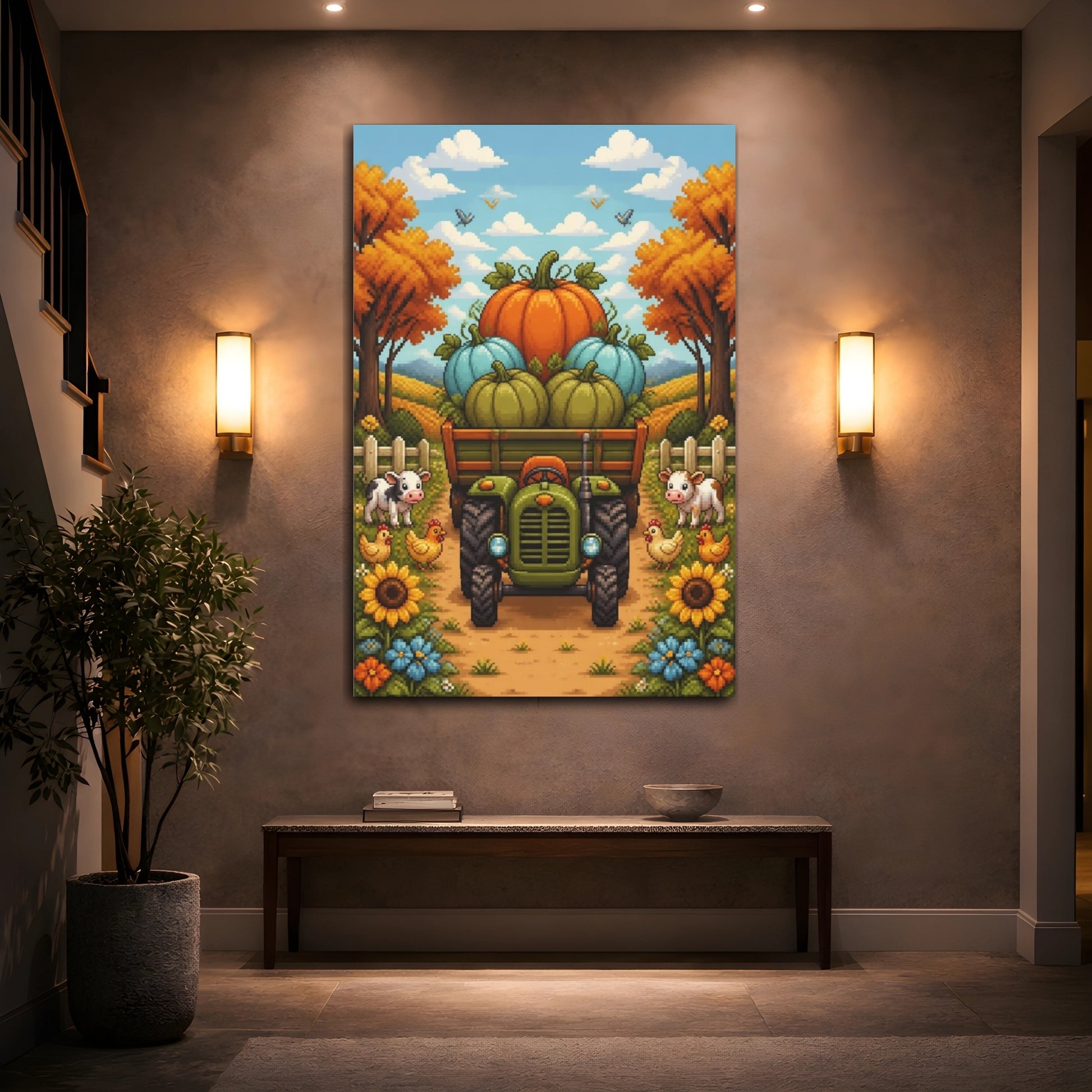 Mockup 2. Kids Room Pumpkin Tractor shown as canvas print