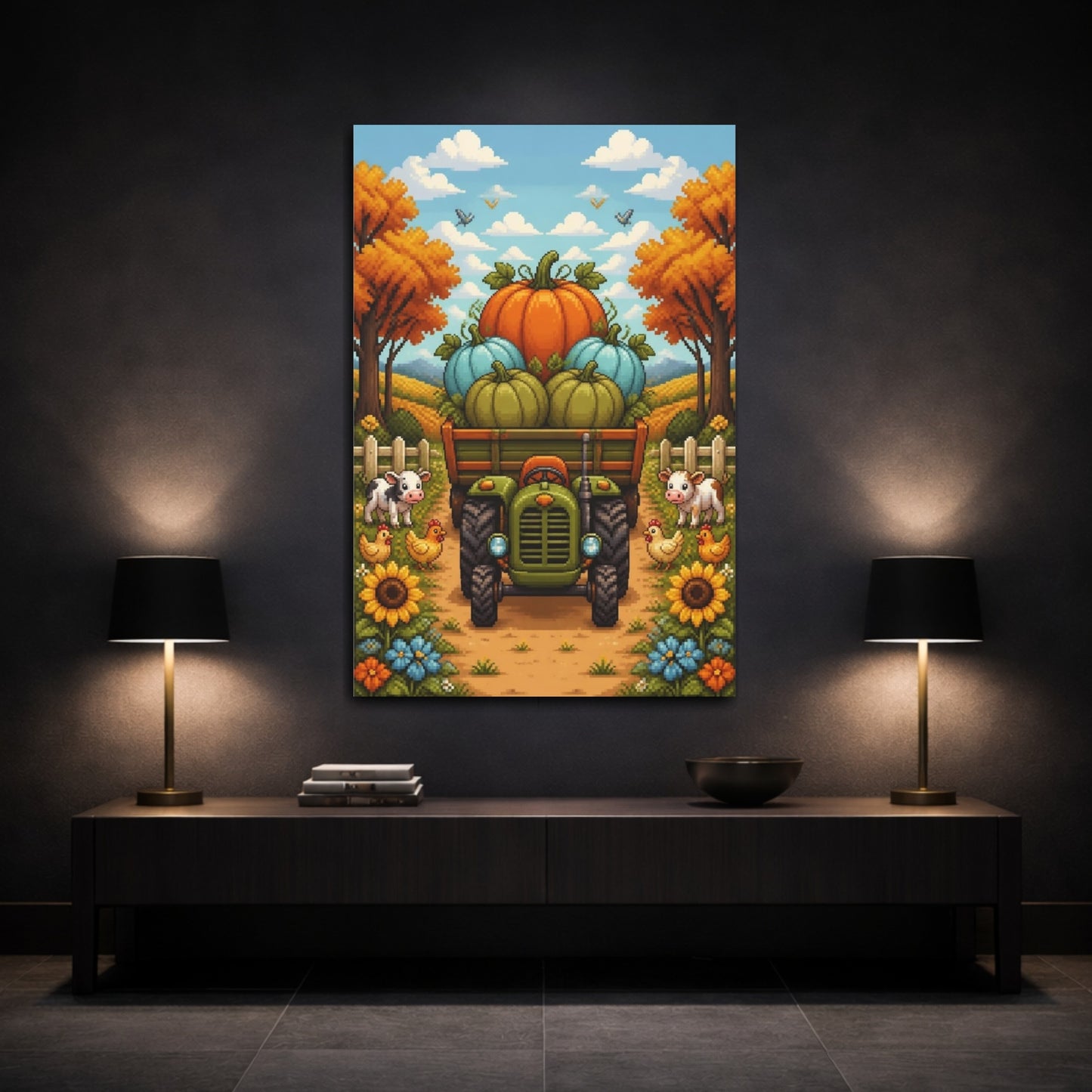 Mockup 3. Kids Room Pumpkin Tractor shown as canvas print