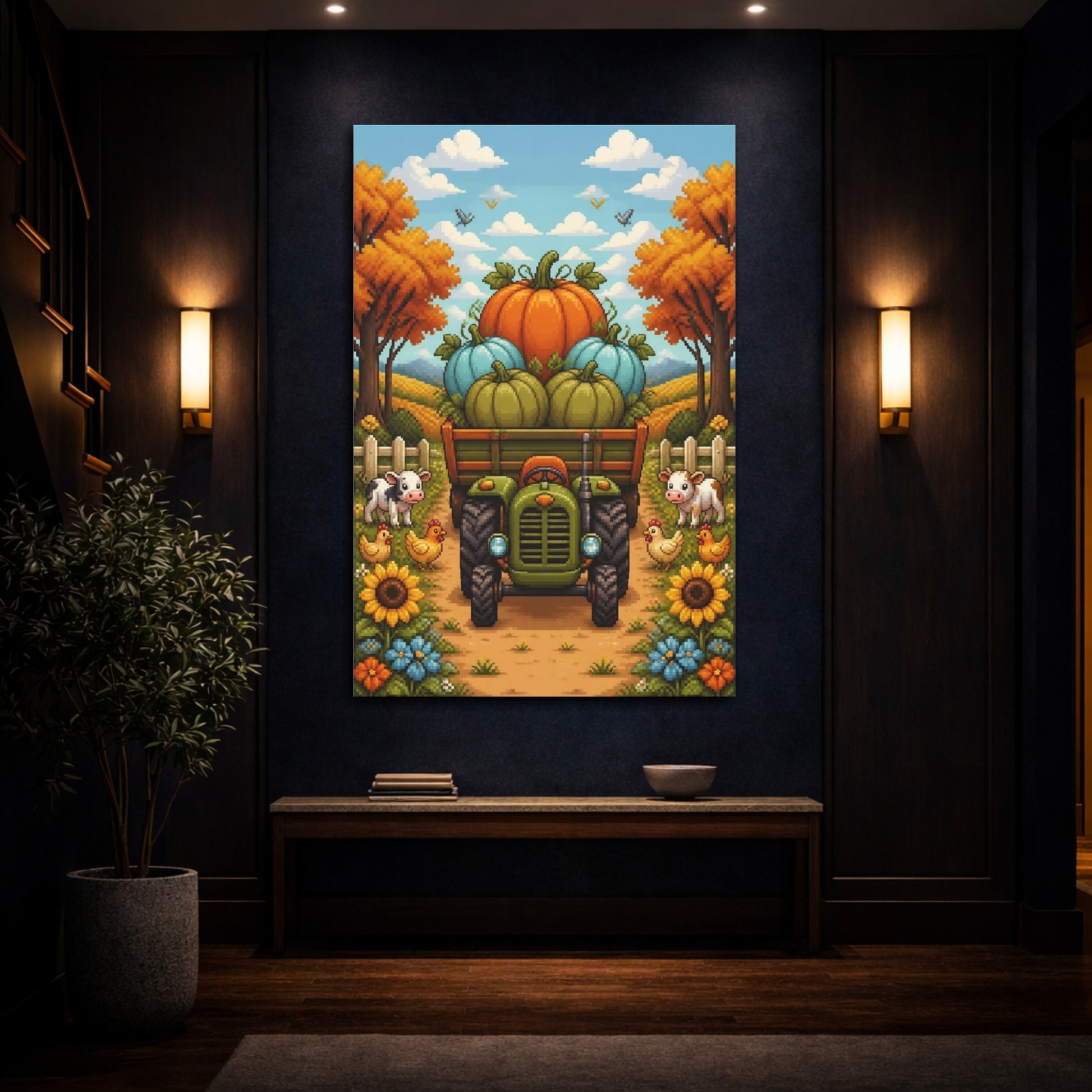 Mockup 4. Kids Room Pumpkin Tractor shown as canvas print