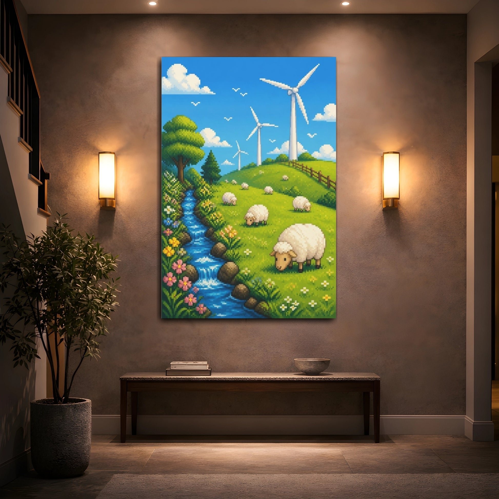 Mockup 2. Kids Room Sheep Meadow shown as canvas print