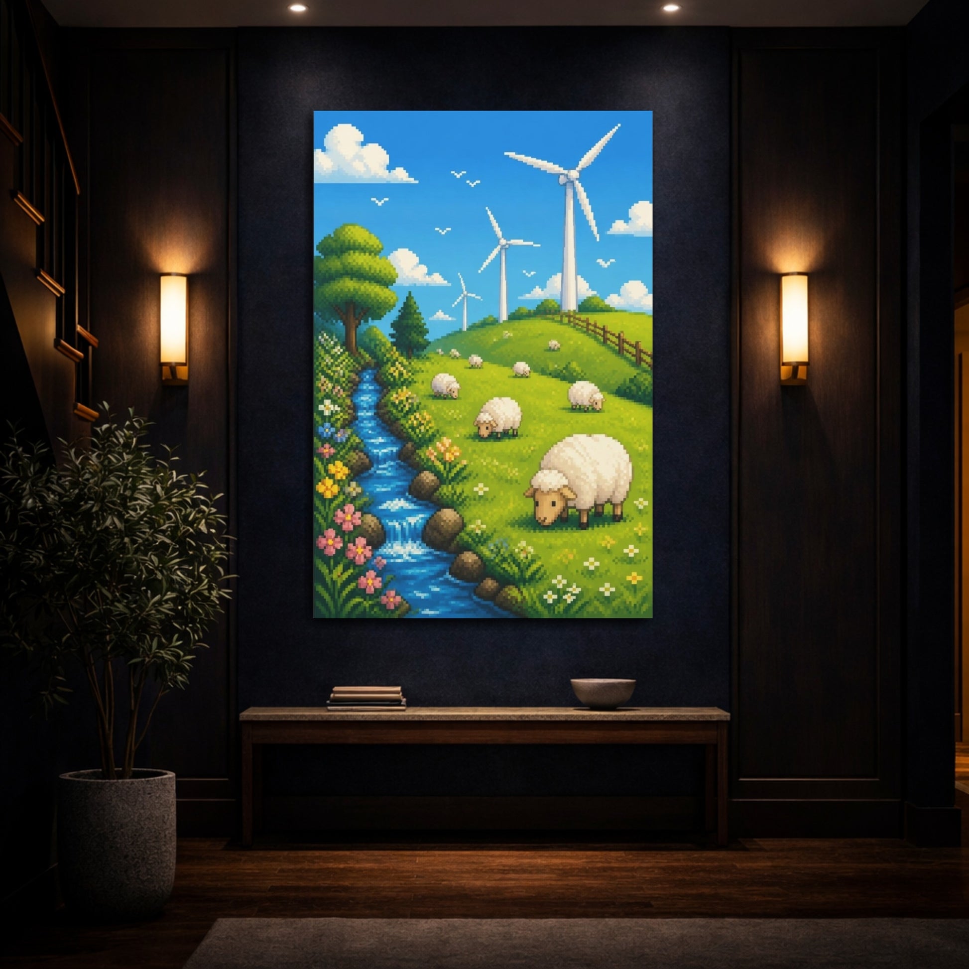 Mockup 4. Kids Room Sheep Meadow shown as canvas print