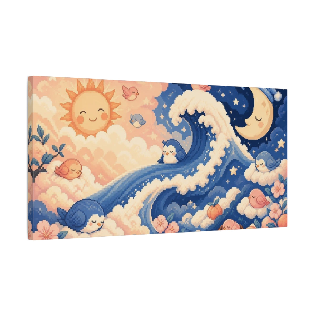 Side Mockup 1. Kids Room Sleepy Birds shown as canvas print