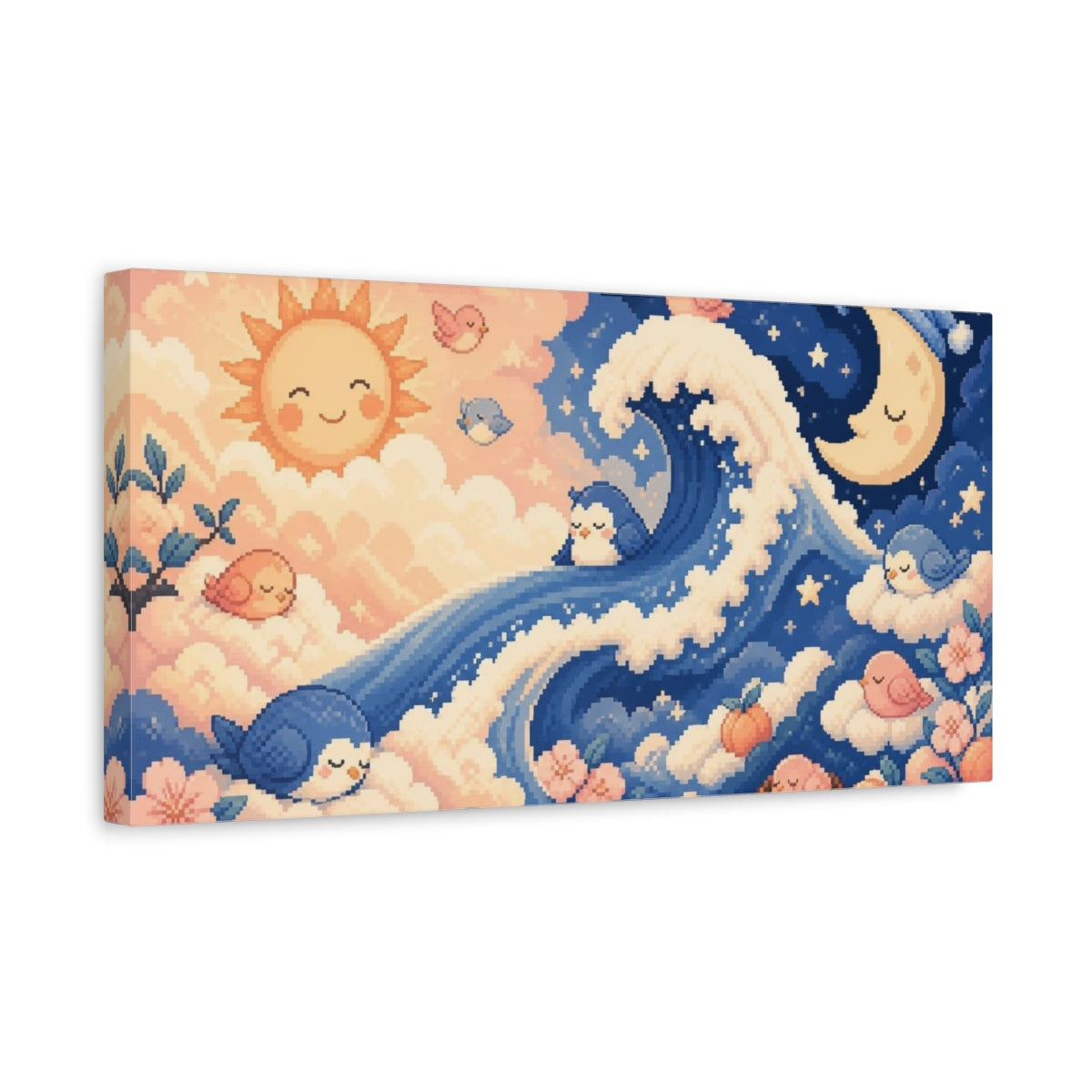 Side Mockup 3. Kids Room Sleepy Birds shown as canvas print