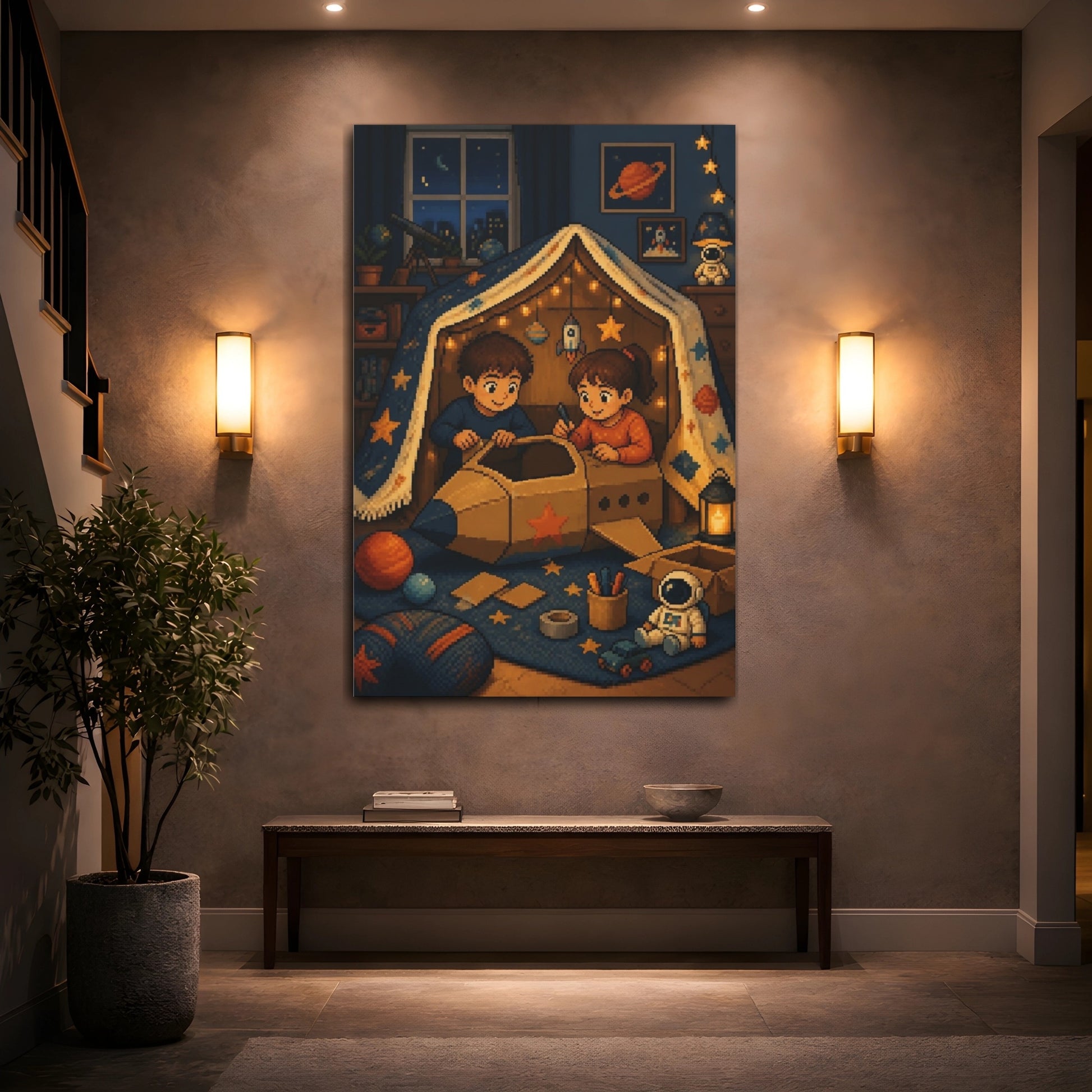 Mockup 2. Kids Room Space Fort shown as canvas print