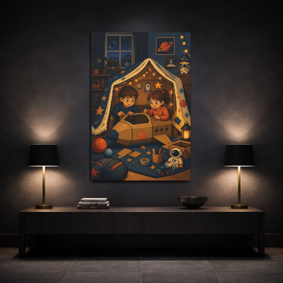 Mockup 3. Kids Room Space Fort shown as canvas print