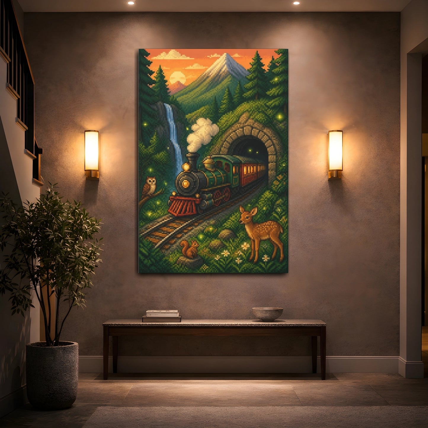 Mockup 2. Kids Room Steam Train shown as canvas print