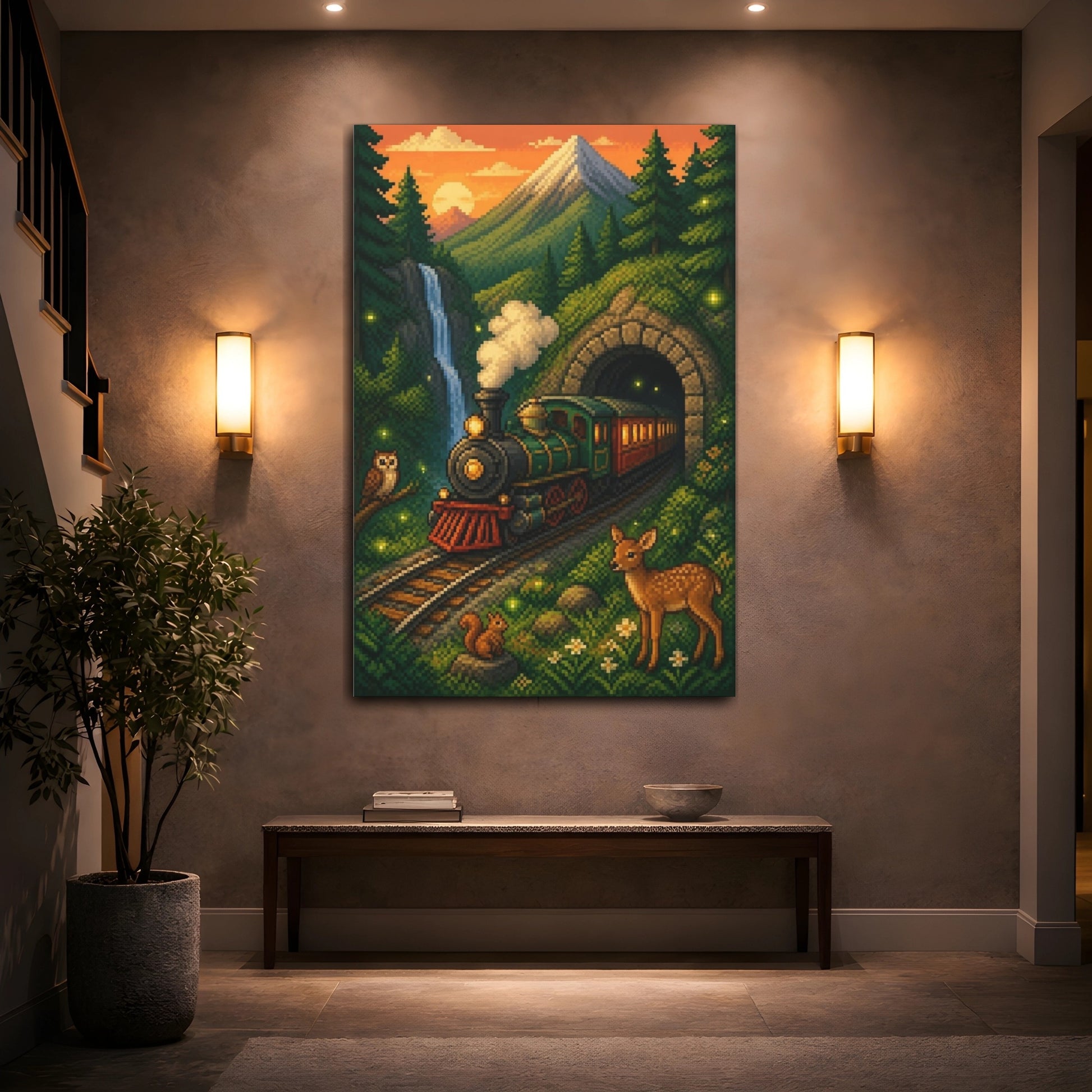 Mockup 2. Kids Room Steam Train shown as canvas print