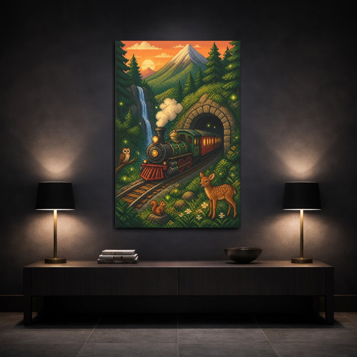 Mockup 3. Kids Room Steam Train shown as canvas print