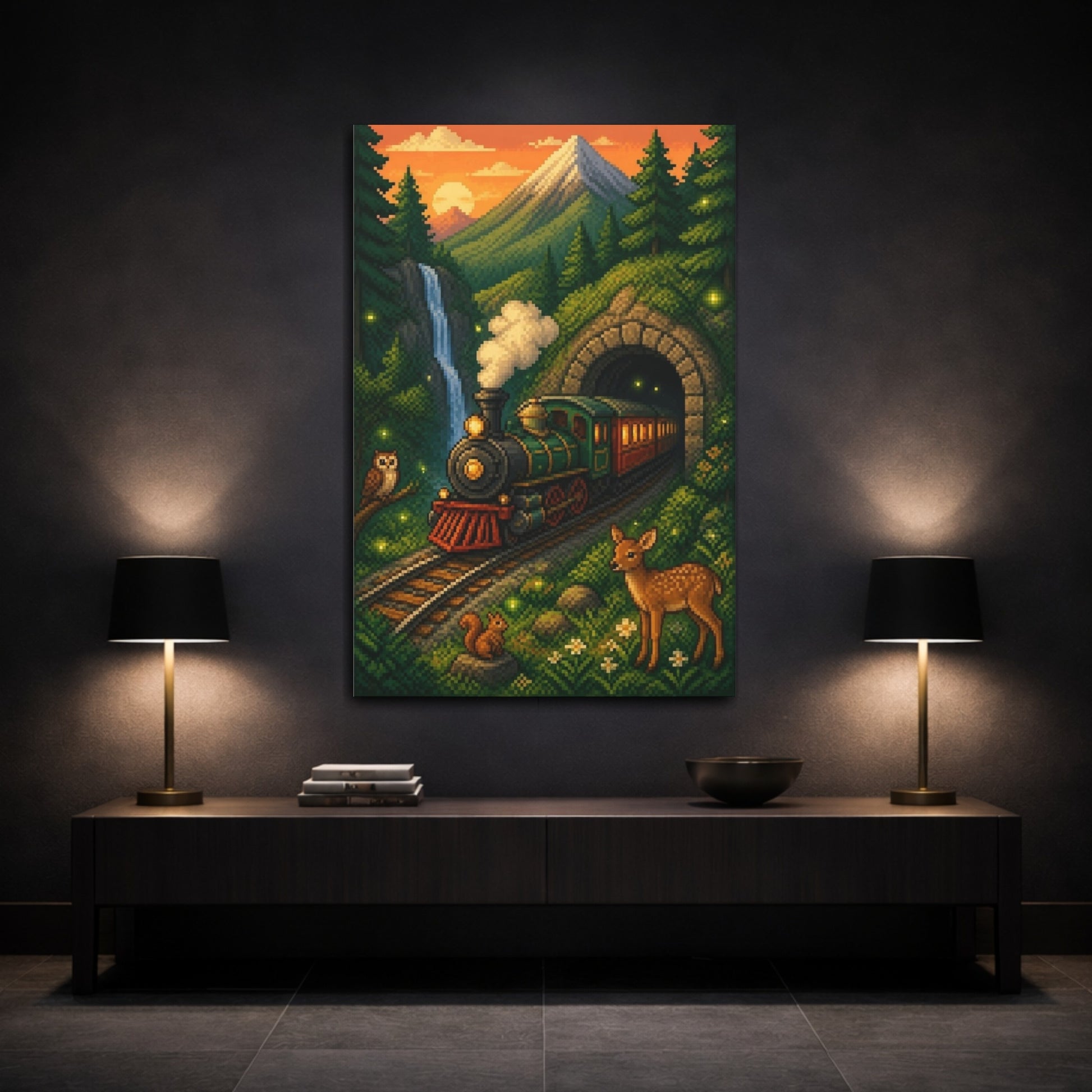 Mockup 3. Kids Room Steam Train shown as canvas print