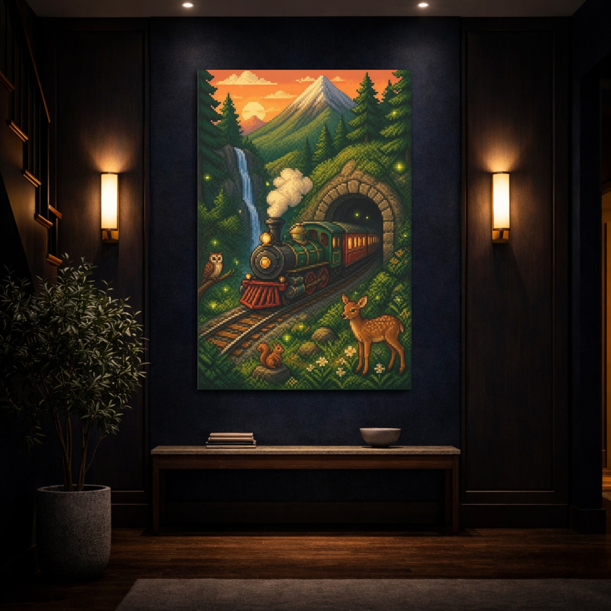Mockup 4. Kids Room Steam Train shown as canvas print