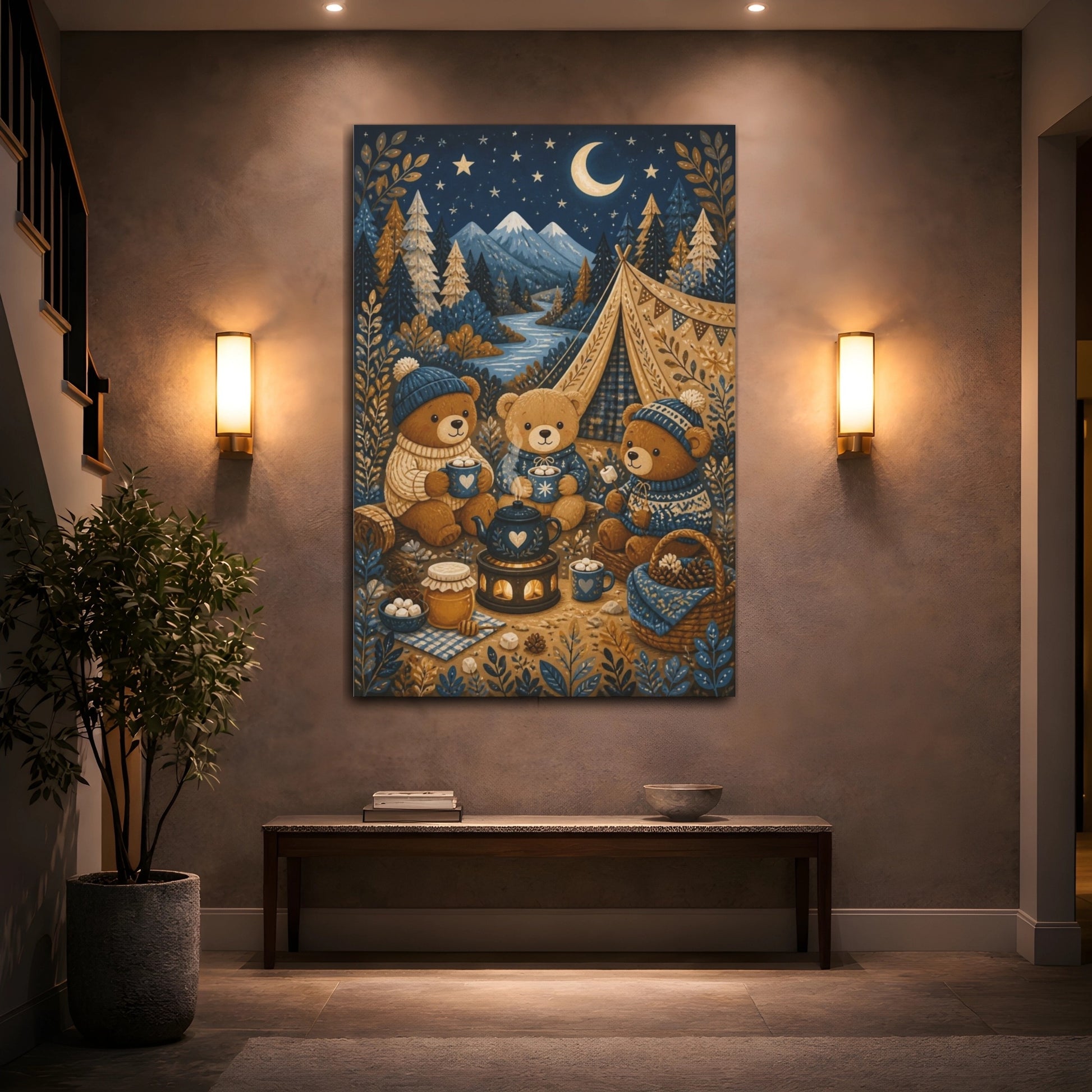 Mockup 2. Kids Room Teddy Bear Camp shown as canvas print