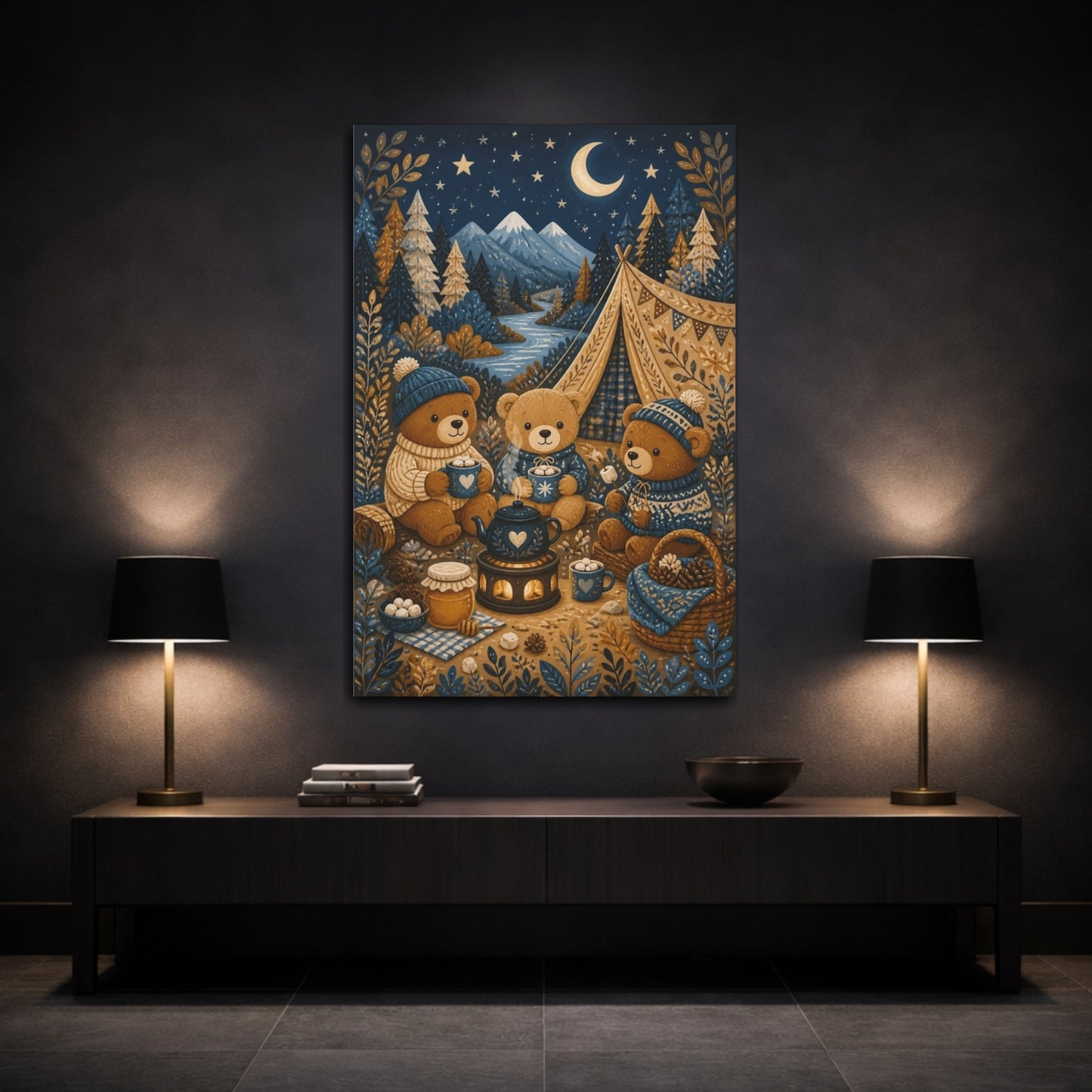 Mockup 3. Kids Room Teddy Bear Camp shown as canvas print