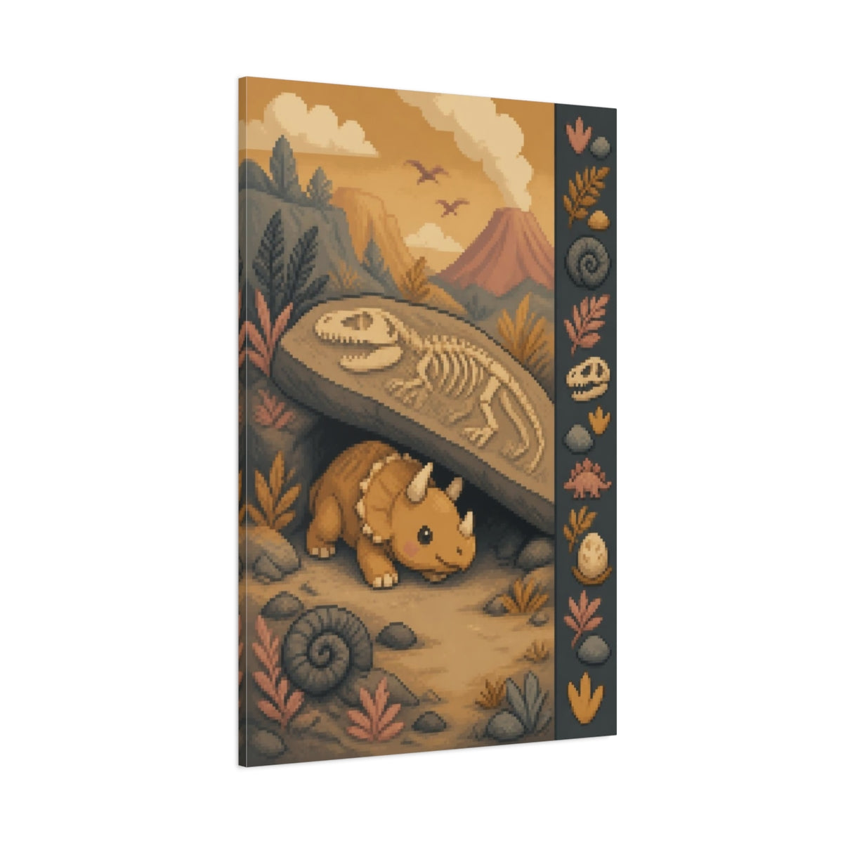 Side Mockup 1. Kids Room Triceratops Hideout shown as canvas print