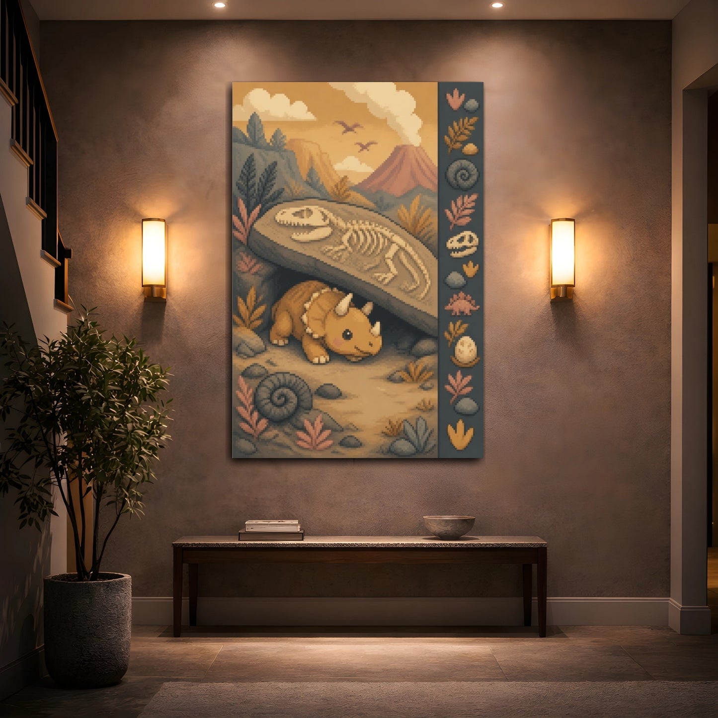 Mockup 2. Kids Room Triceratops Hideout shown as canvas print