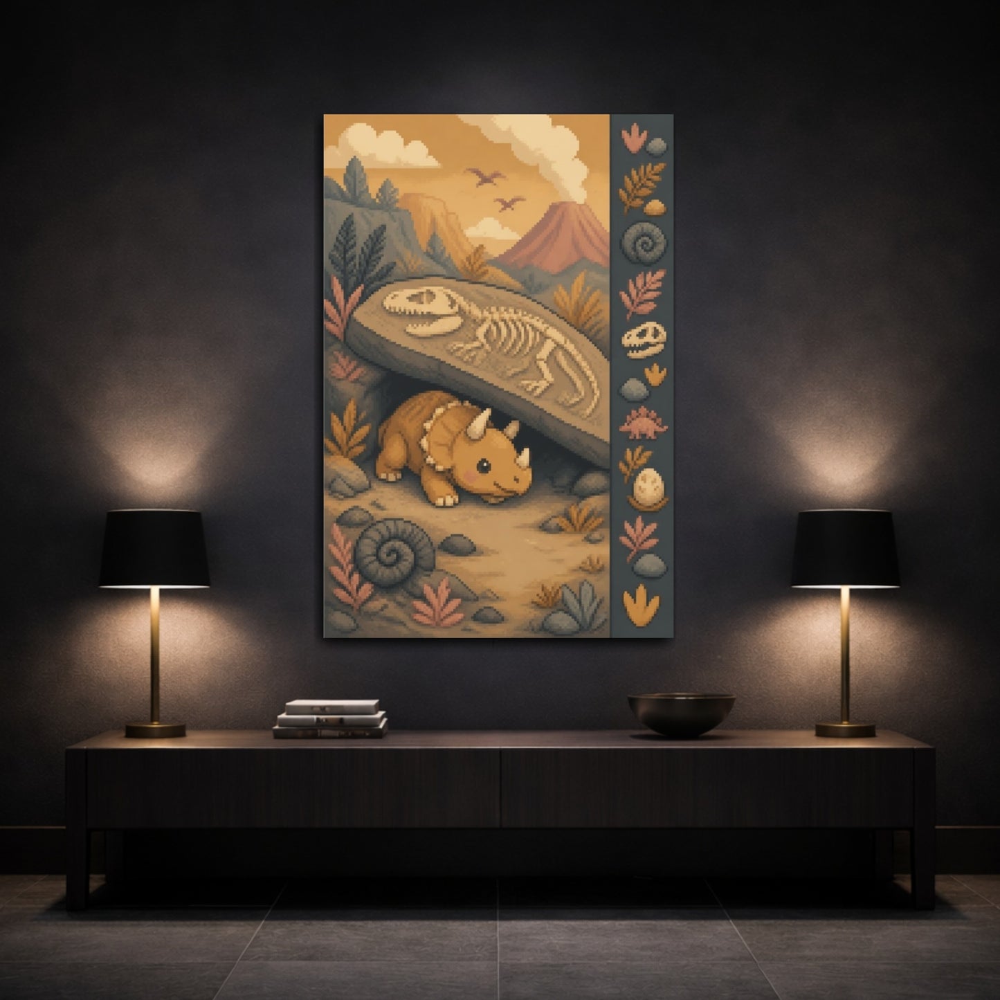 Mockup 3. Kids Room Triceratops Hideout shown as canvas print